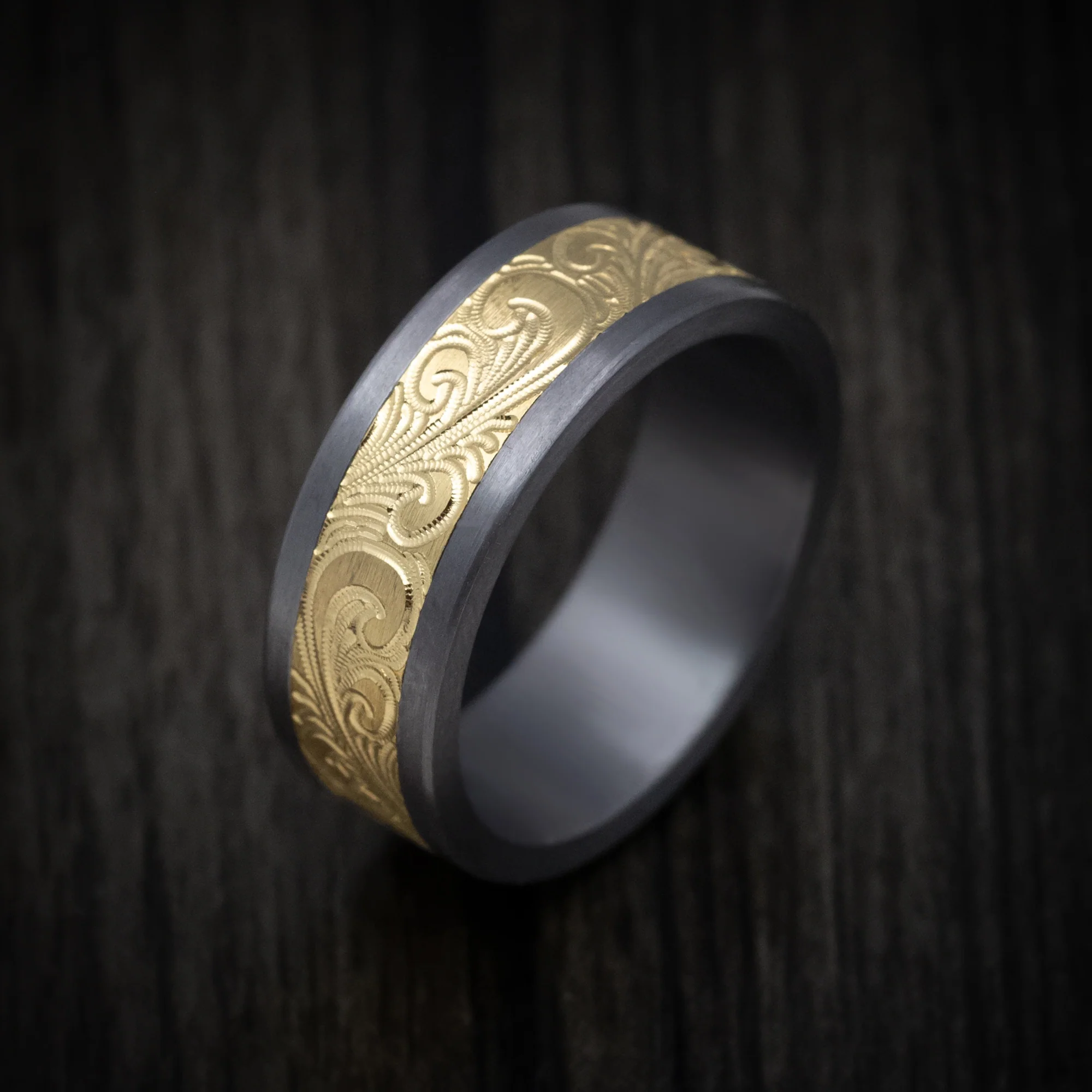 Tantalum and Men's Ring with 14K Gold Scroll Design Inlay - Image 3