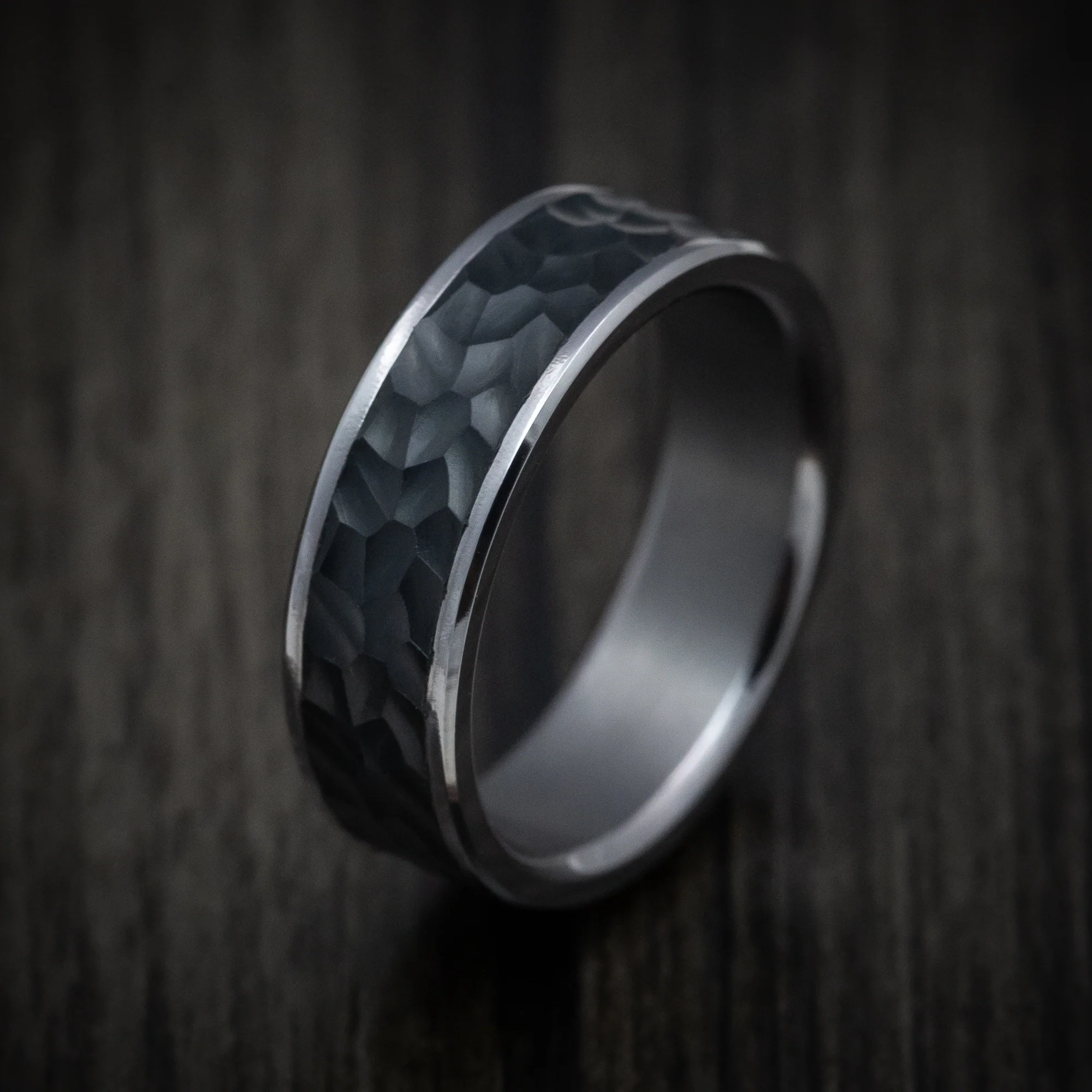 Tantalum Band with Hammered Carbon Fiber Inlay Custom Made Men's Ring - Image 4