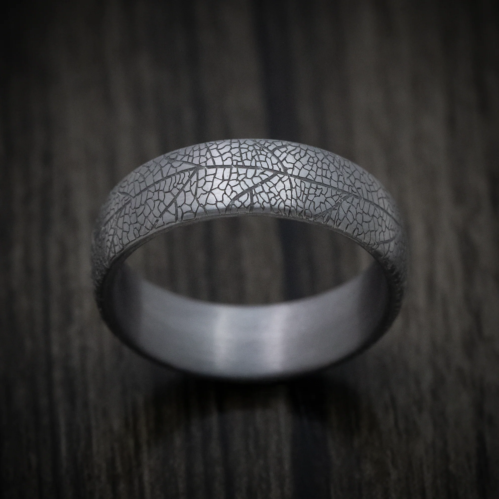 Tantalum Band with Leaf Design Pattern Custom Made Men's Ring - Image 2
