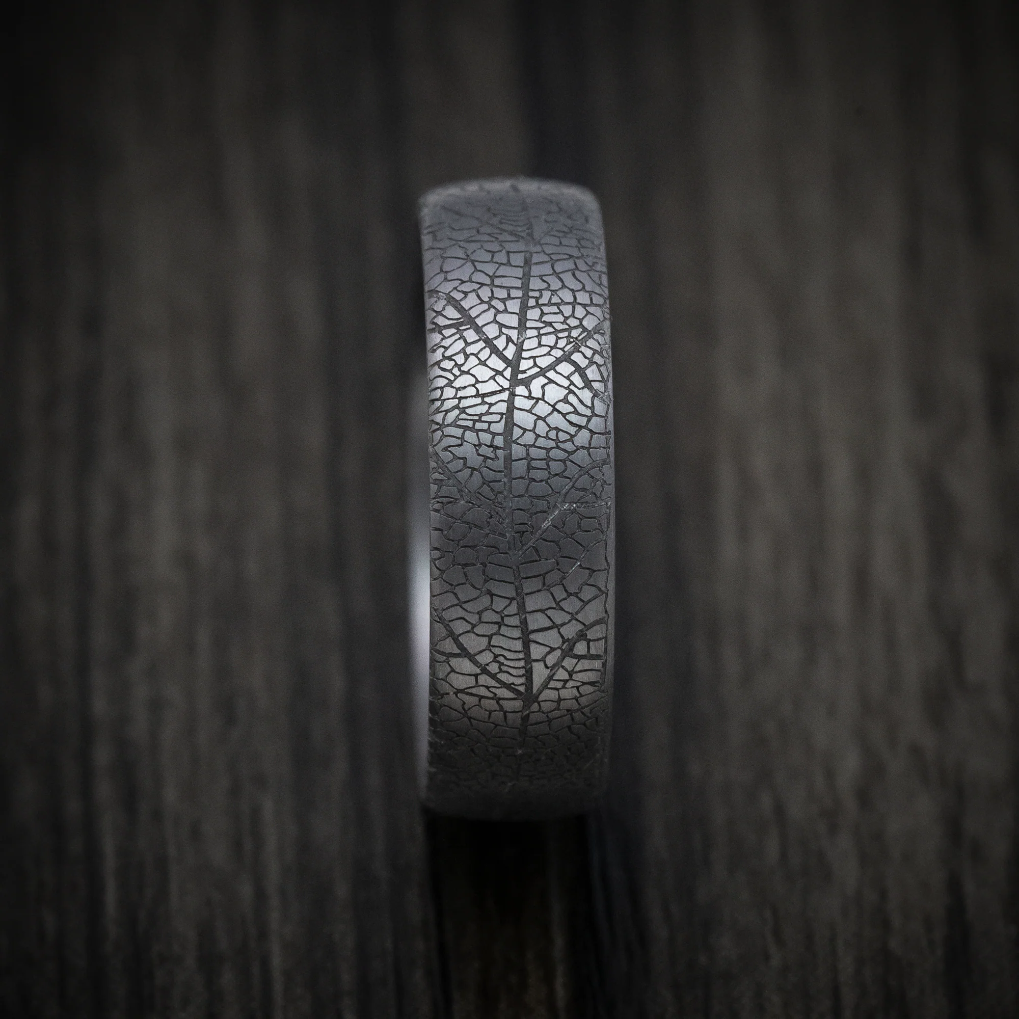 Tantalum Band with Leaf Design Pattern Custom Made Men's Ring - Image 3