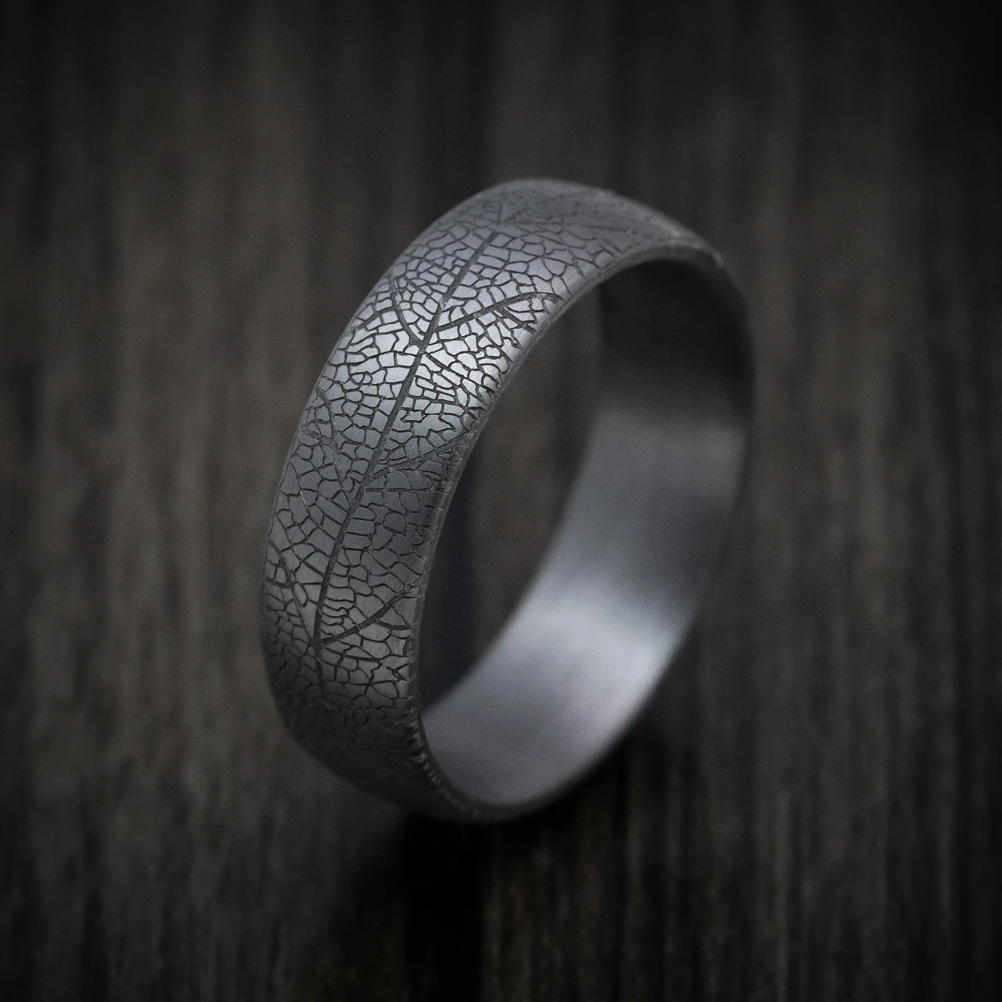 Tantalum Band with Leaf Design Pattern Custom Made Men's Ring - Image 4