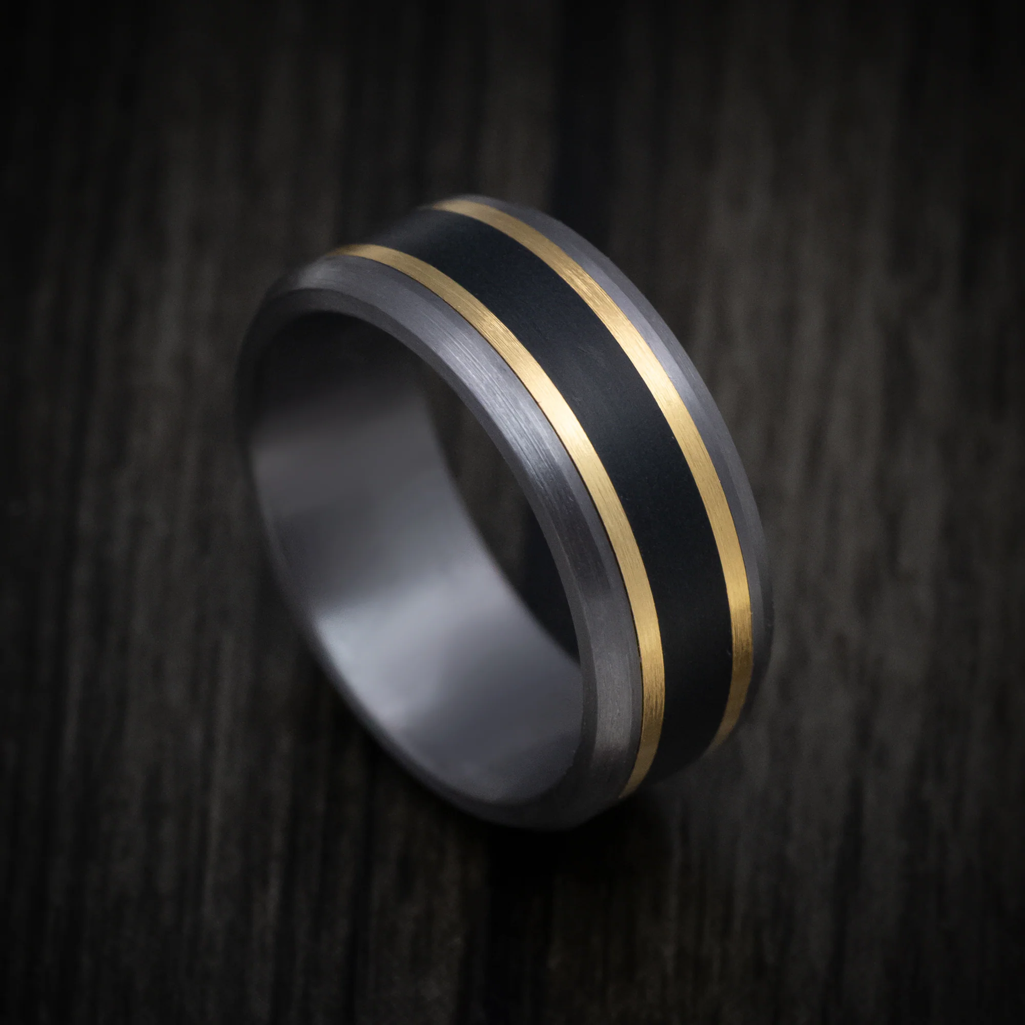 Tantalum Men's Ring with Carbon Fiber Inlay and 14K Yellow Gold Accents