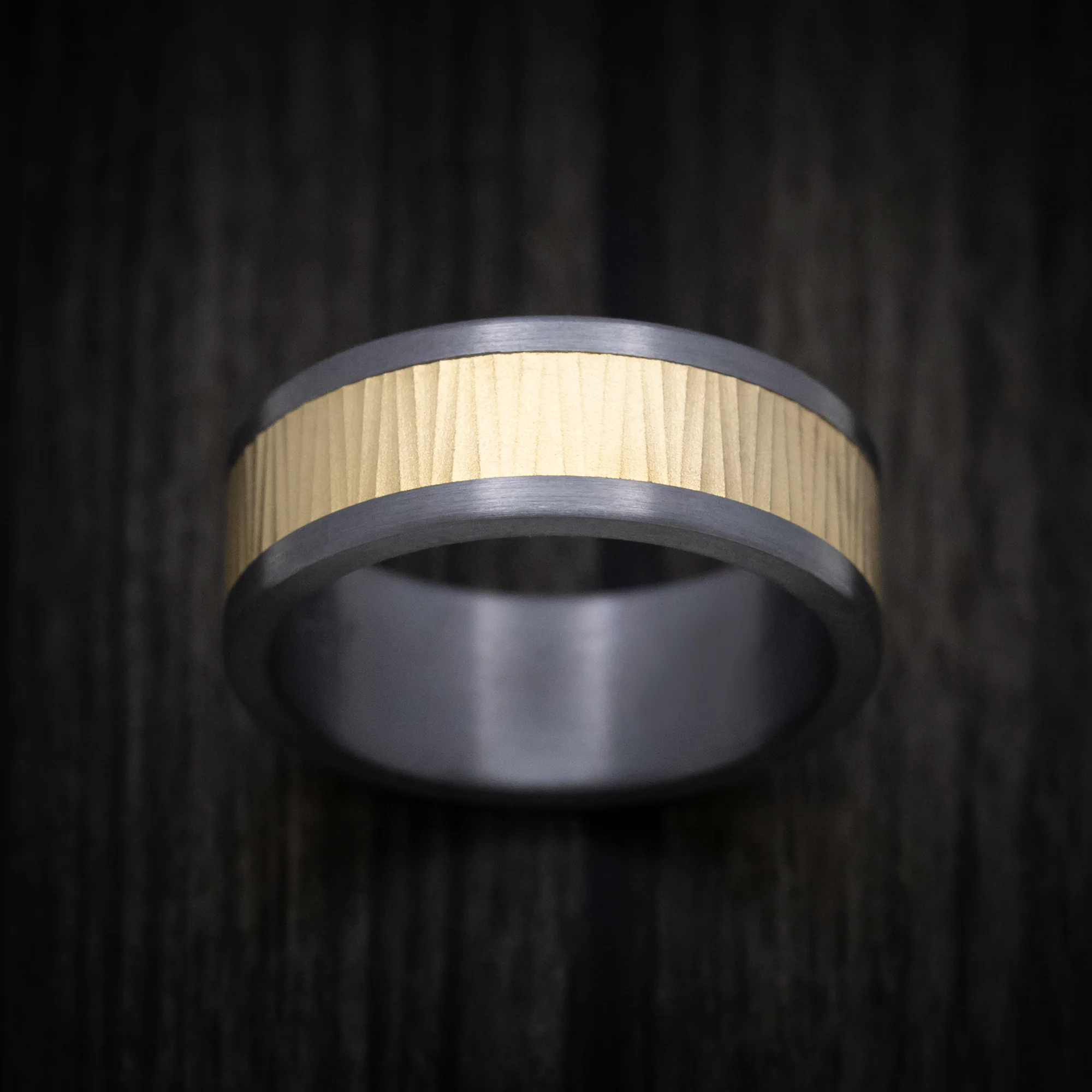 Tantalum Men's Ring with Textured 14K Gold Inlay - Image 2