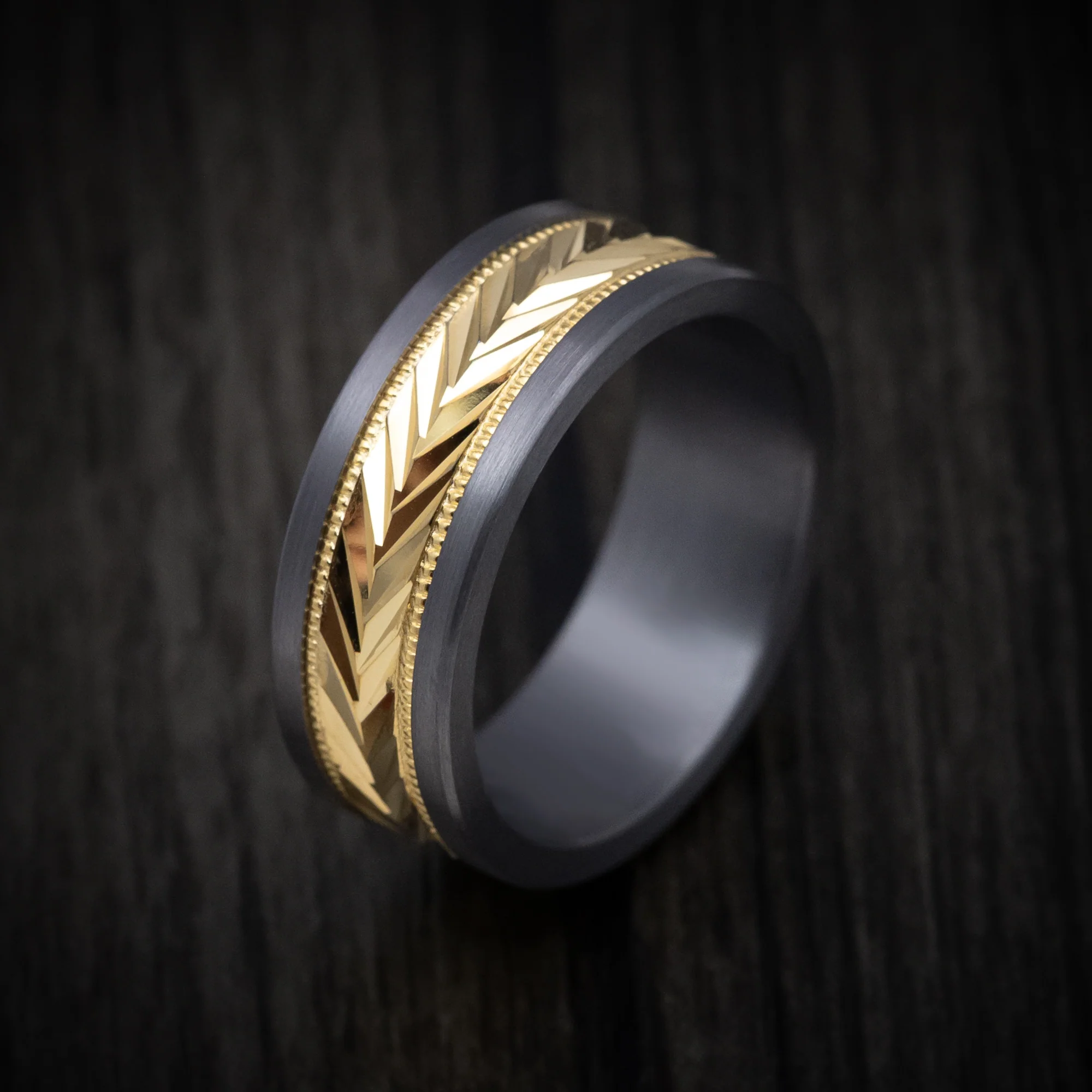 Tantalum Men's Ring with Textured 14K Gold Inlay - Image 3