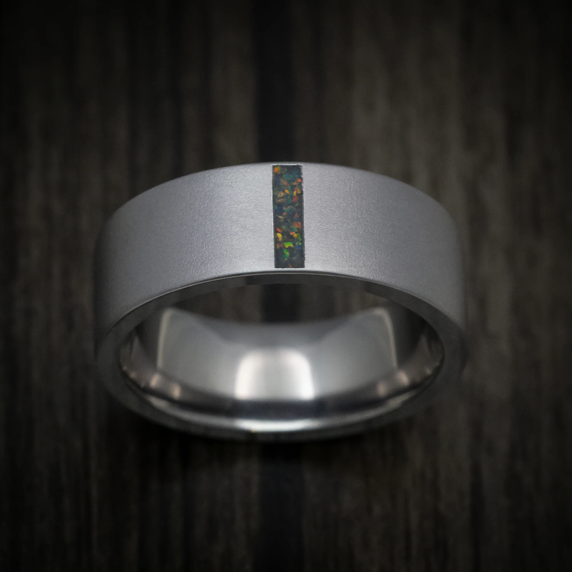 Tantalum Men's Ring with Vertical Opal Inlay - Image 2