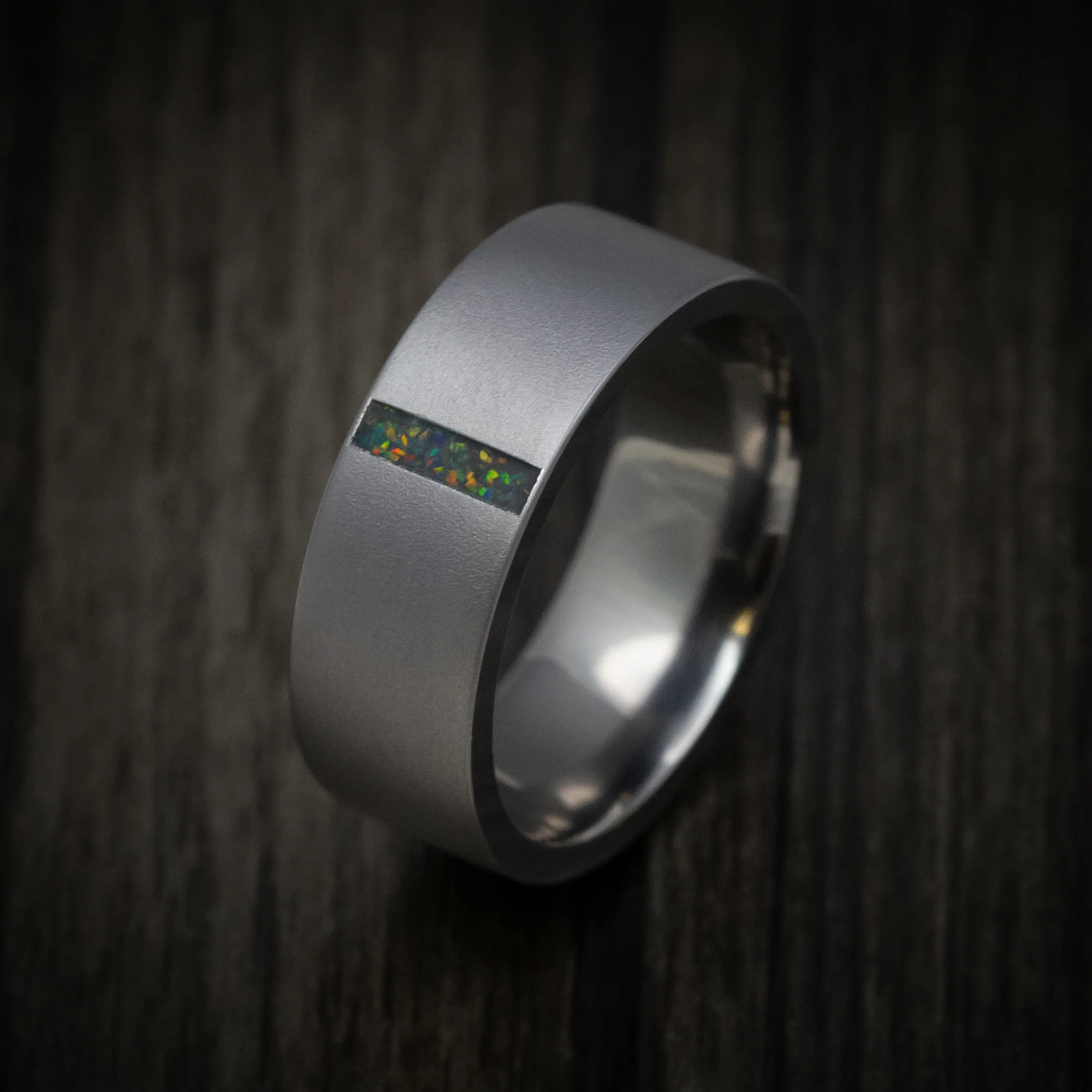 Tantalum Men's Ring with Vertical Opal Inlay - Image 3