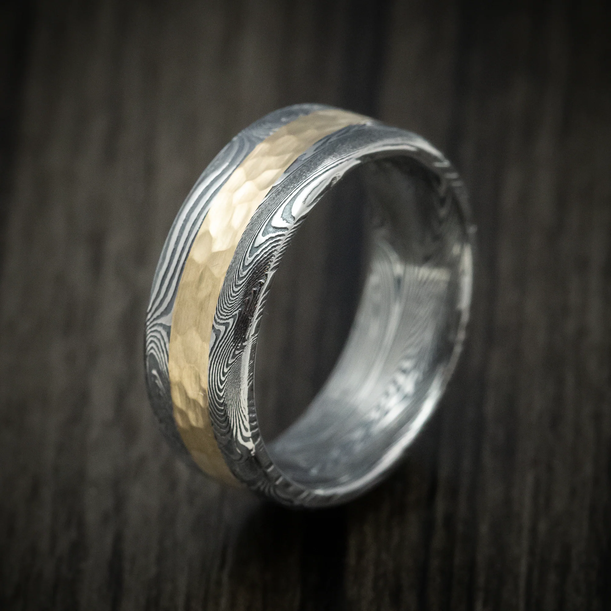 Tightweave Damascus Steel and Gold Men's Ring Custom Made Band - Image 4