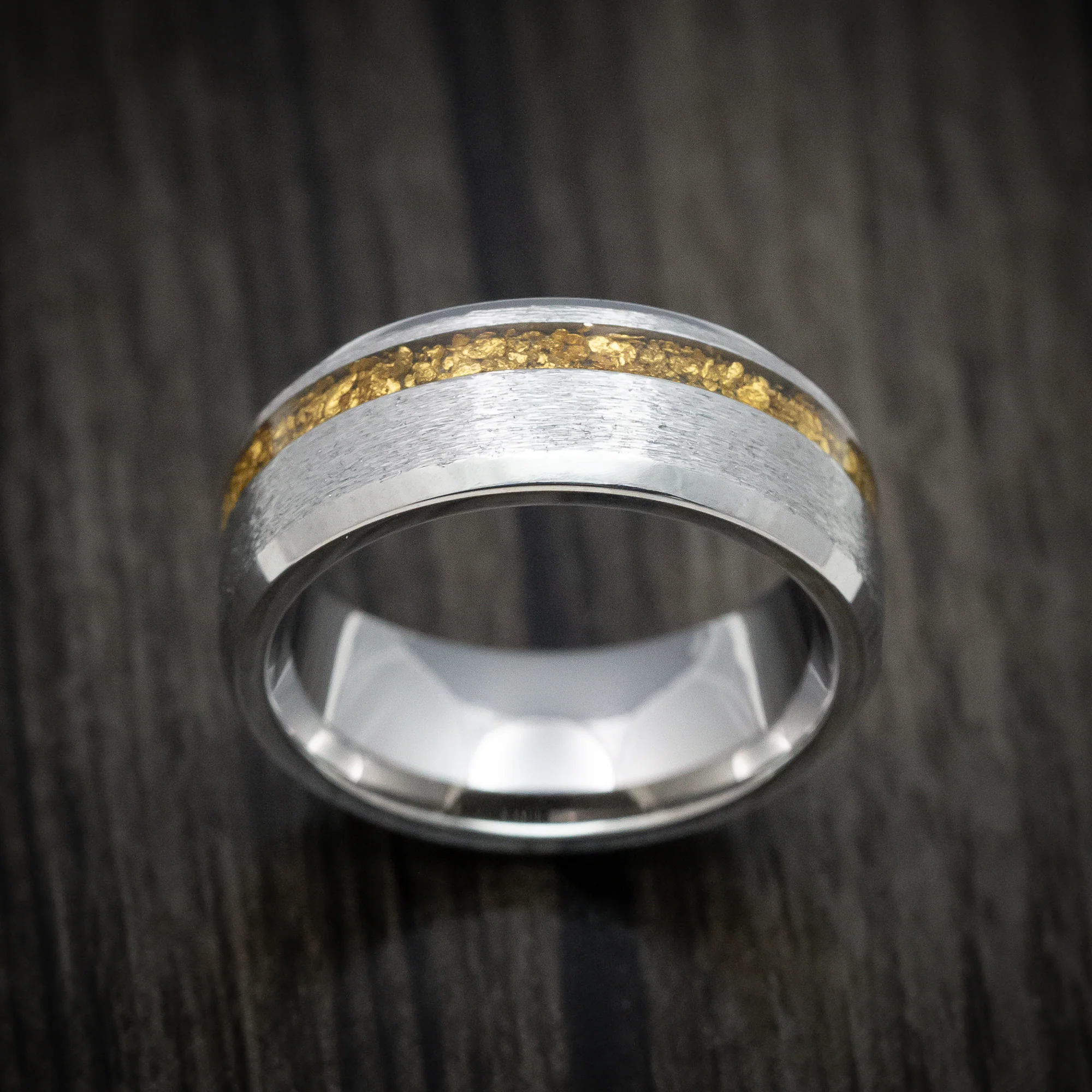 Titanium and 24K Raw Gold Nugget Men's Ring Custom Made Band - Image 2