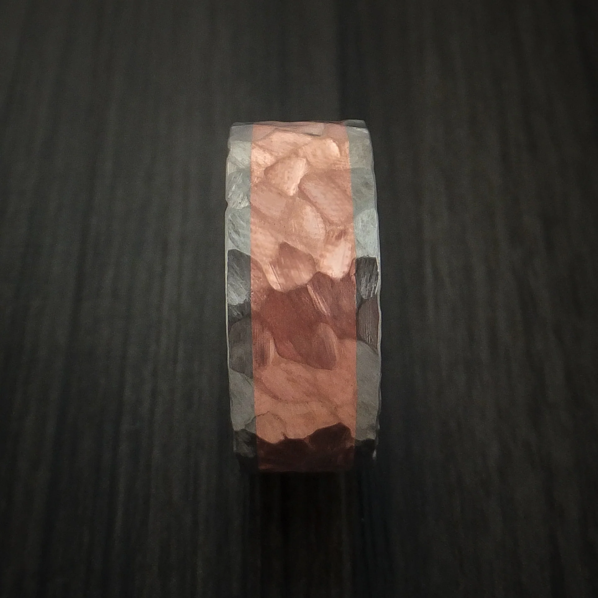 Titanium and Copper Men's Ring with Rock Hammer Finish Custom Made - Image 3