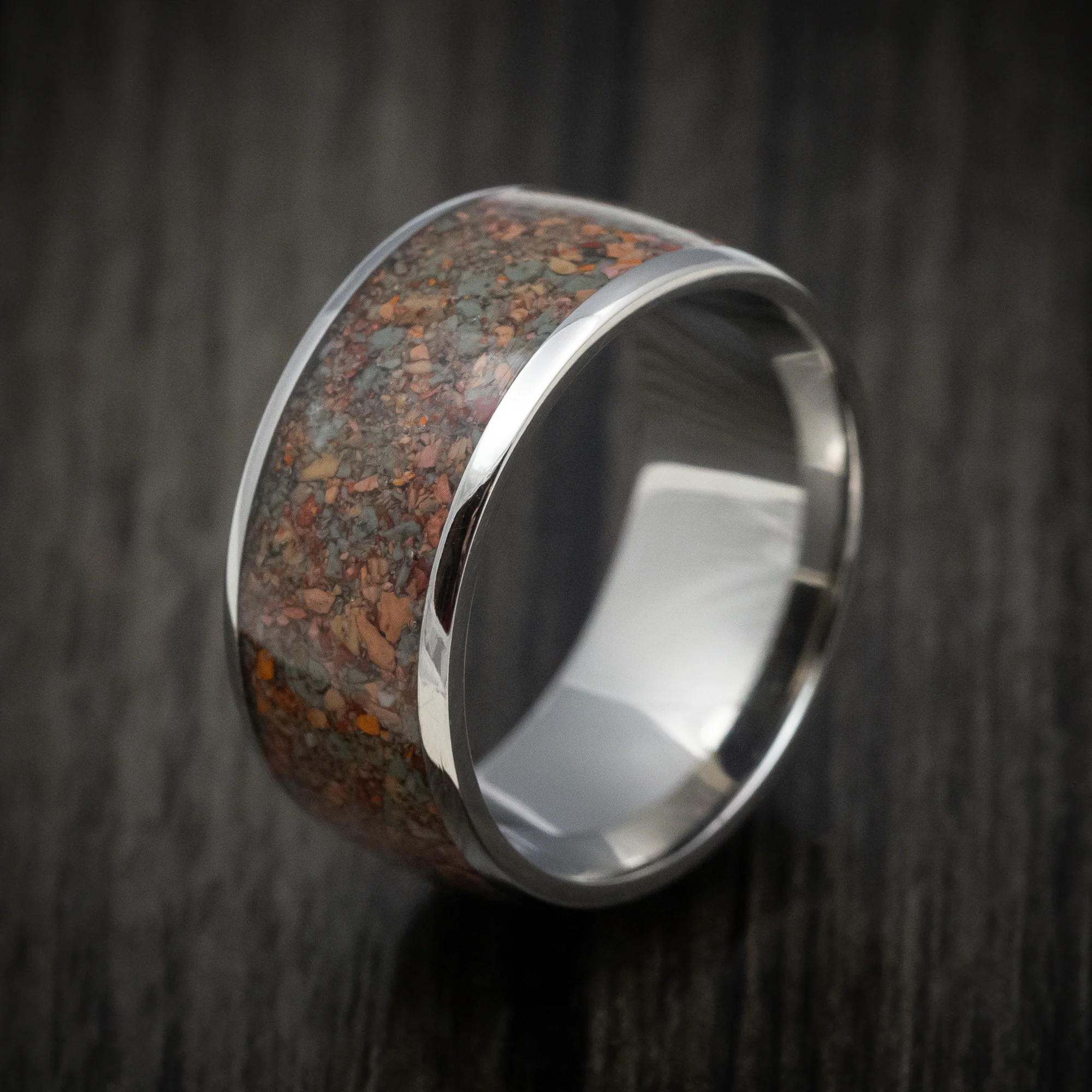 Titanium and Desert Jasper Men's Ring Custom Made Stone Inlay Band - Image 4