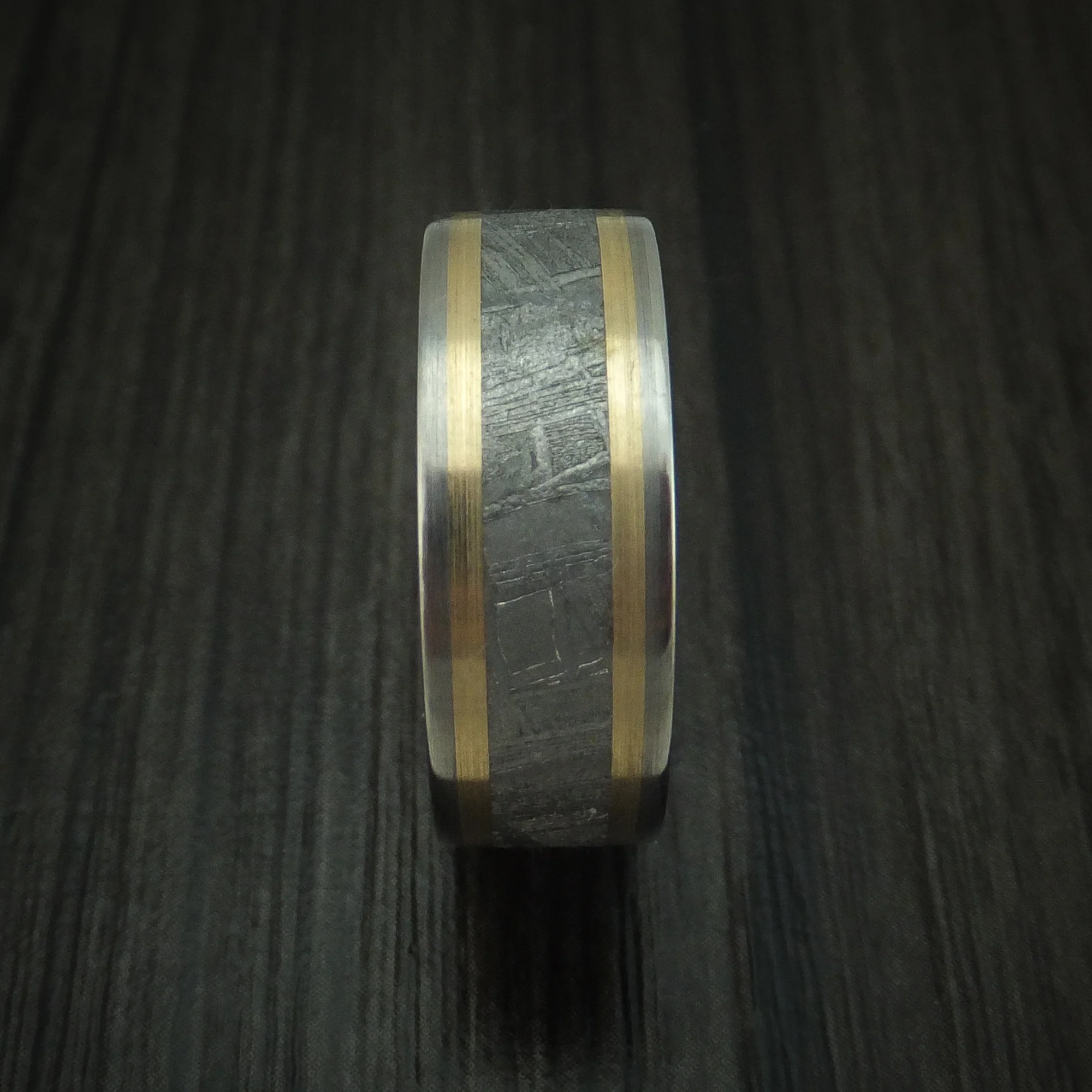 Titanium and Meteorite Men's Ring with 14K Gold Custom Made - Image 3
