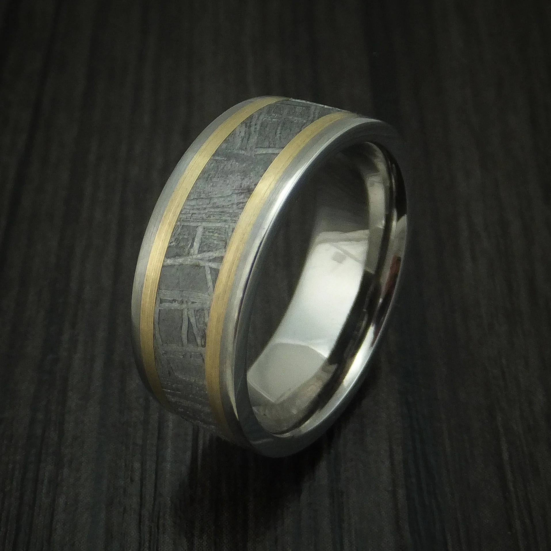 Titanium and Meteorite Men's Ring with 14K Gold Custom Made - Image 4