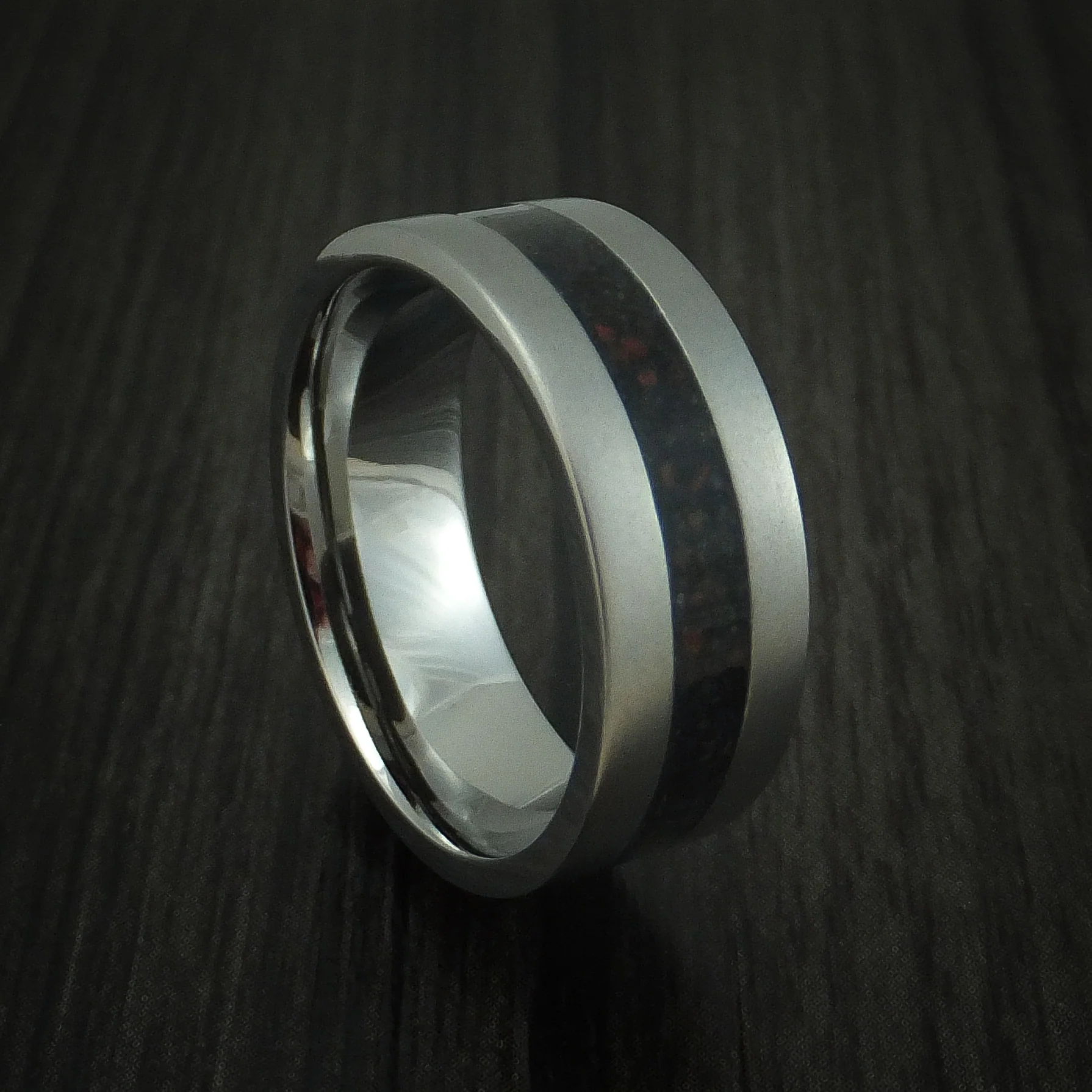 Titanium And Mixed Dinosaur Bone Men's Ring Custom Made Fossil Band