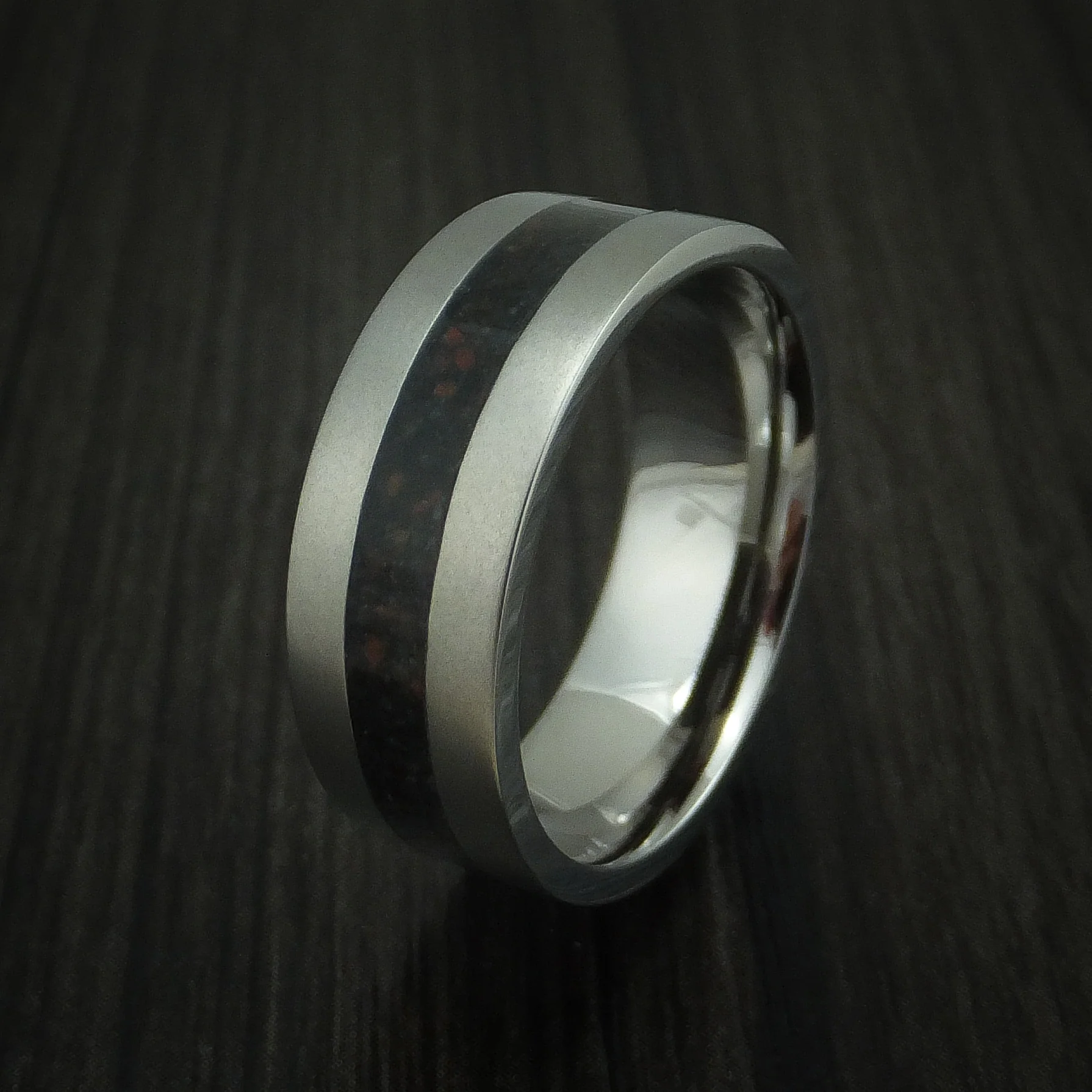Titanium And Mixed Dinosaur Bone Men's Ring Custom Made Fossil Band - Image 4