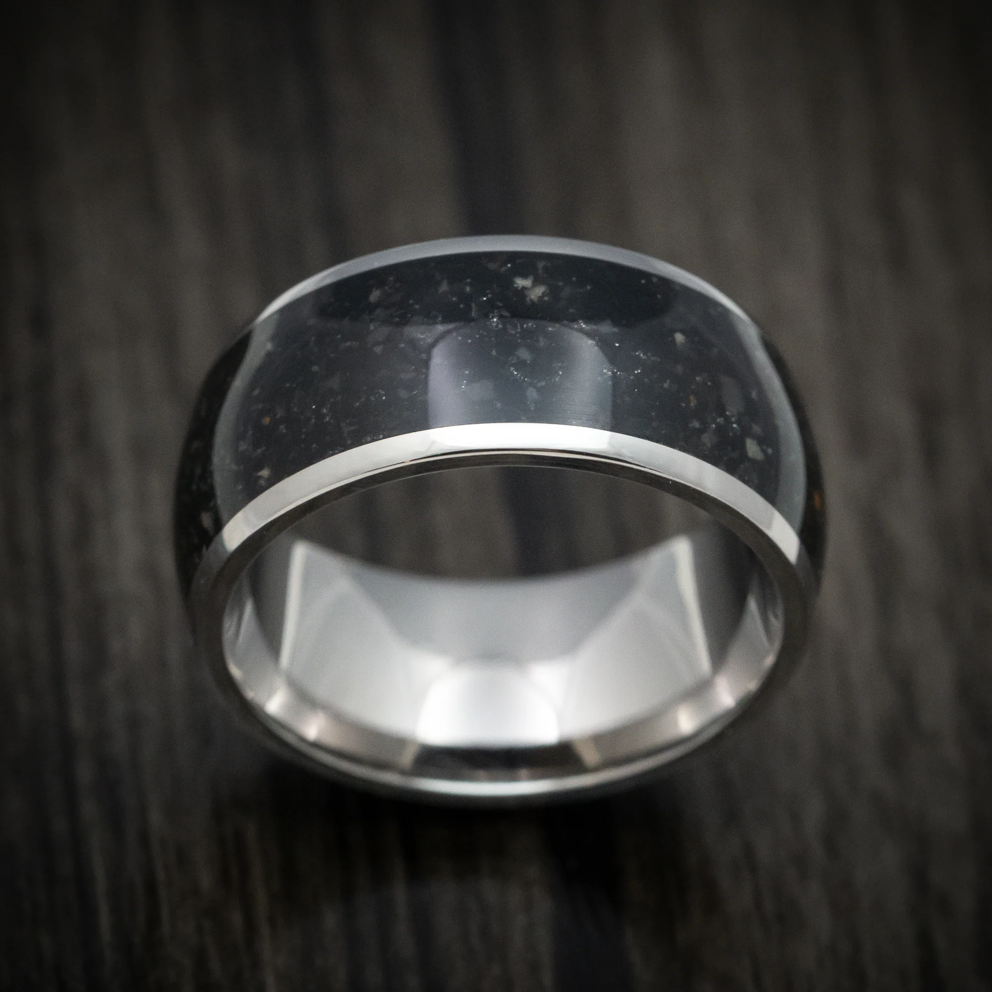 Titanium and Onyx Men's Ring Custom Made Stone Inlay Band - Image 2