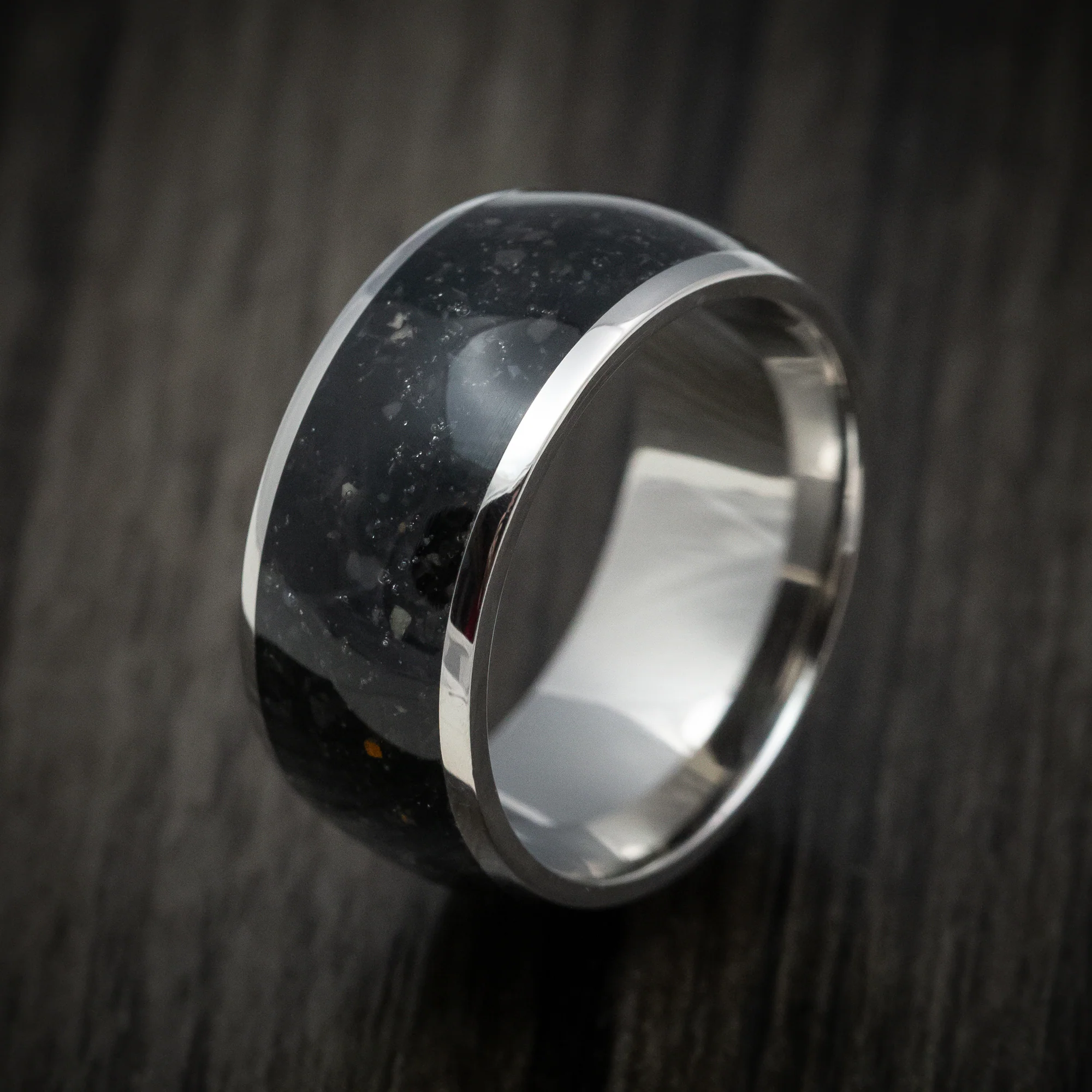 Titanium and Onyx Men's Ring Custom Made Stone Inlay Band - Image 4