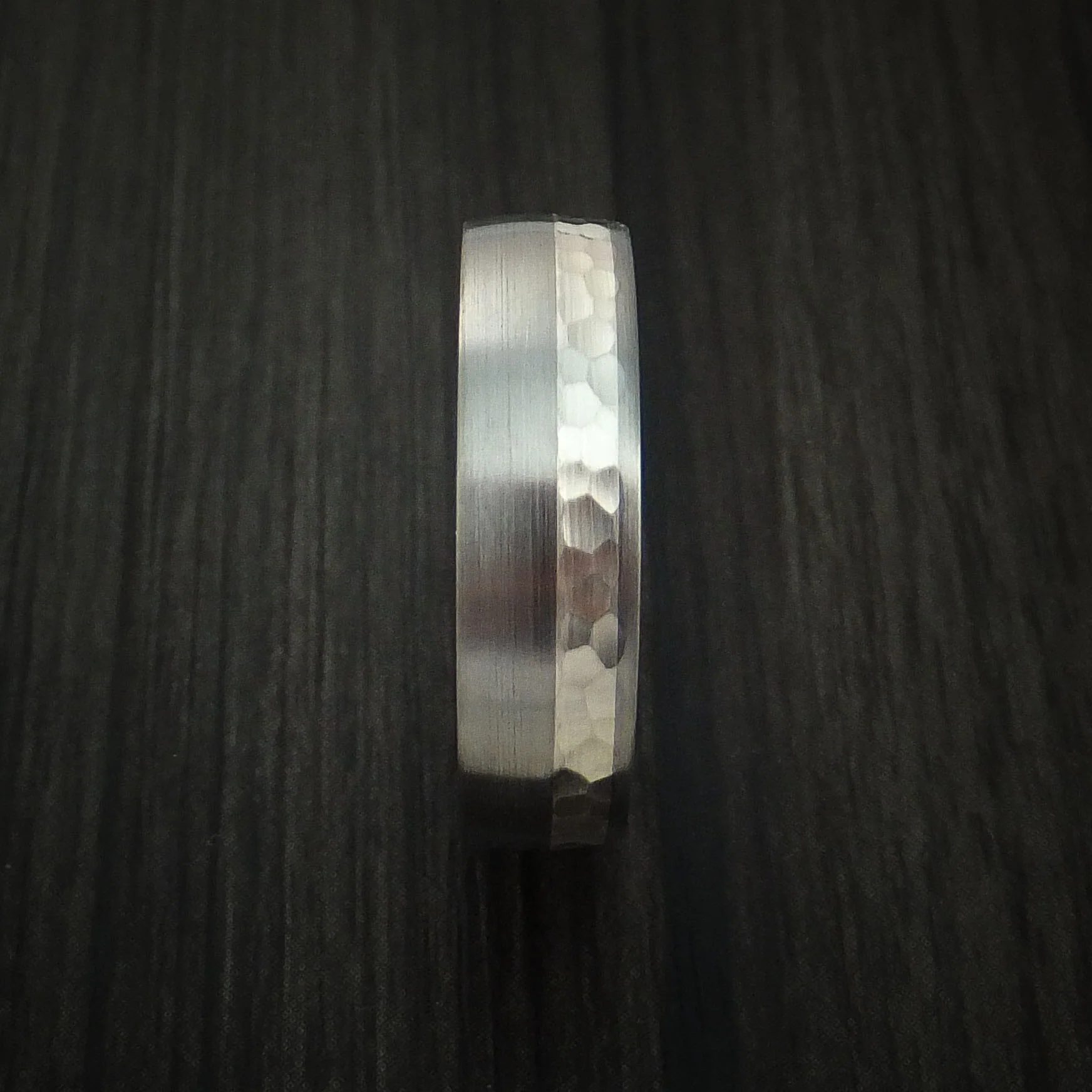 Titanium and Silver Men's Ring Hammered Wedding Band Custom Made - Image 3