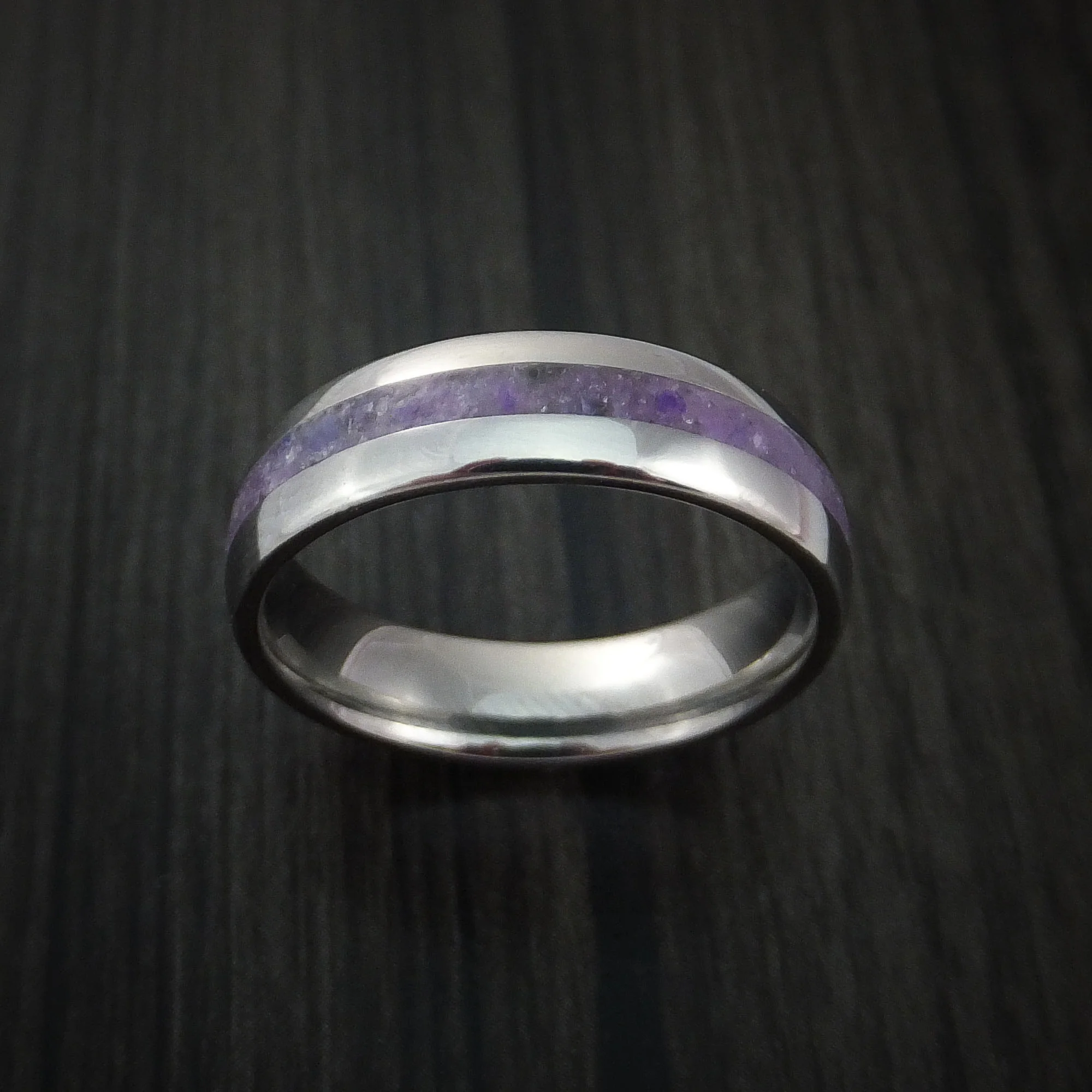 Titanium and Sugilite Men's Ring Custom Made Wedding Band Lavulite - Image 2
