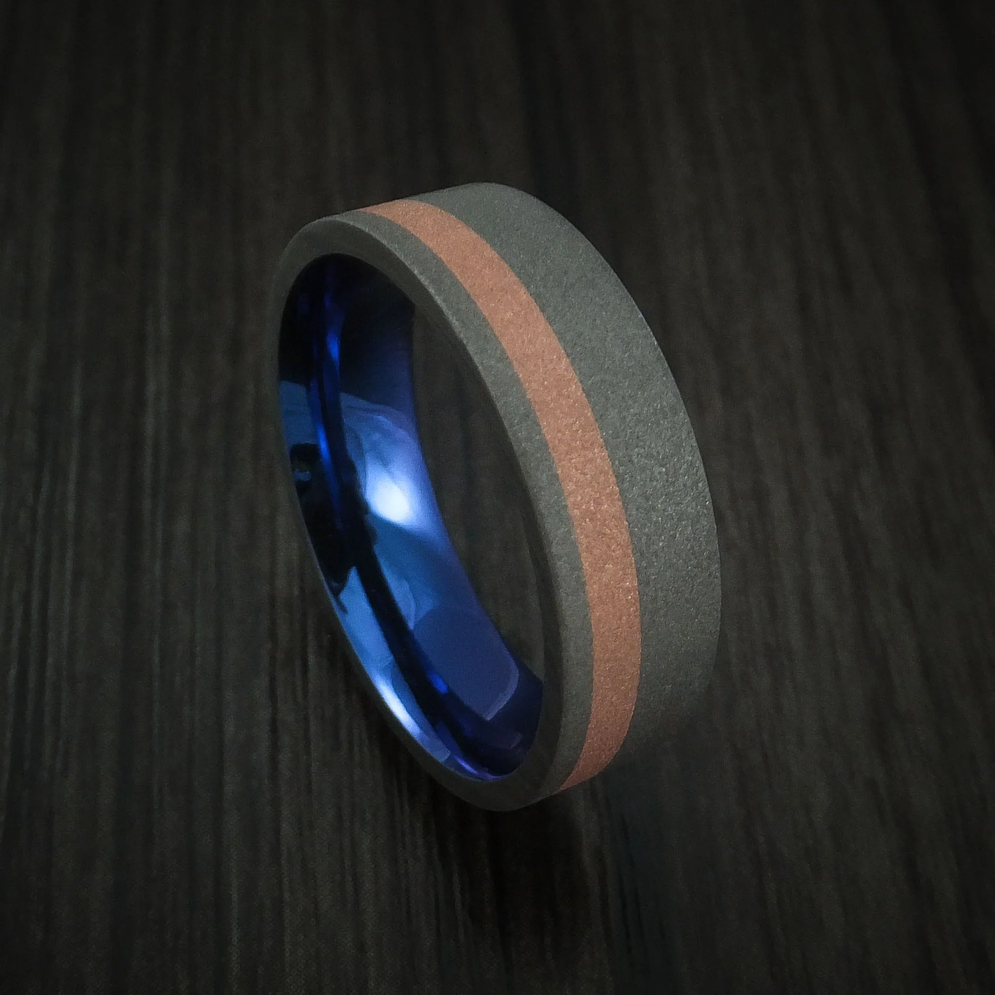 Titanium Anodized Men's Ring with Copper Inlay Wedding Band Sandblast Finish