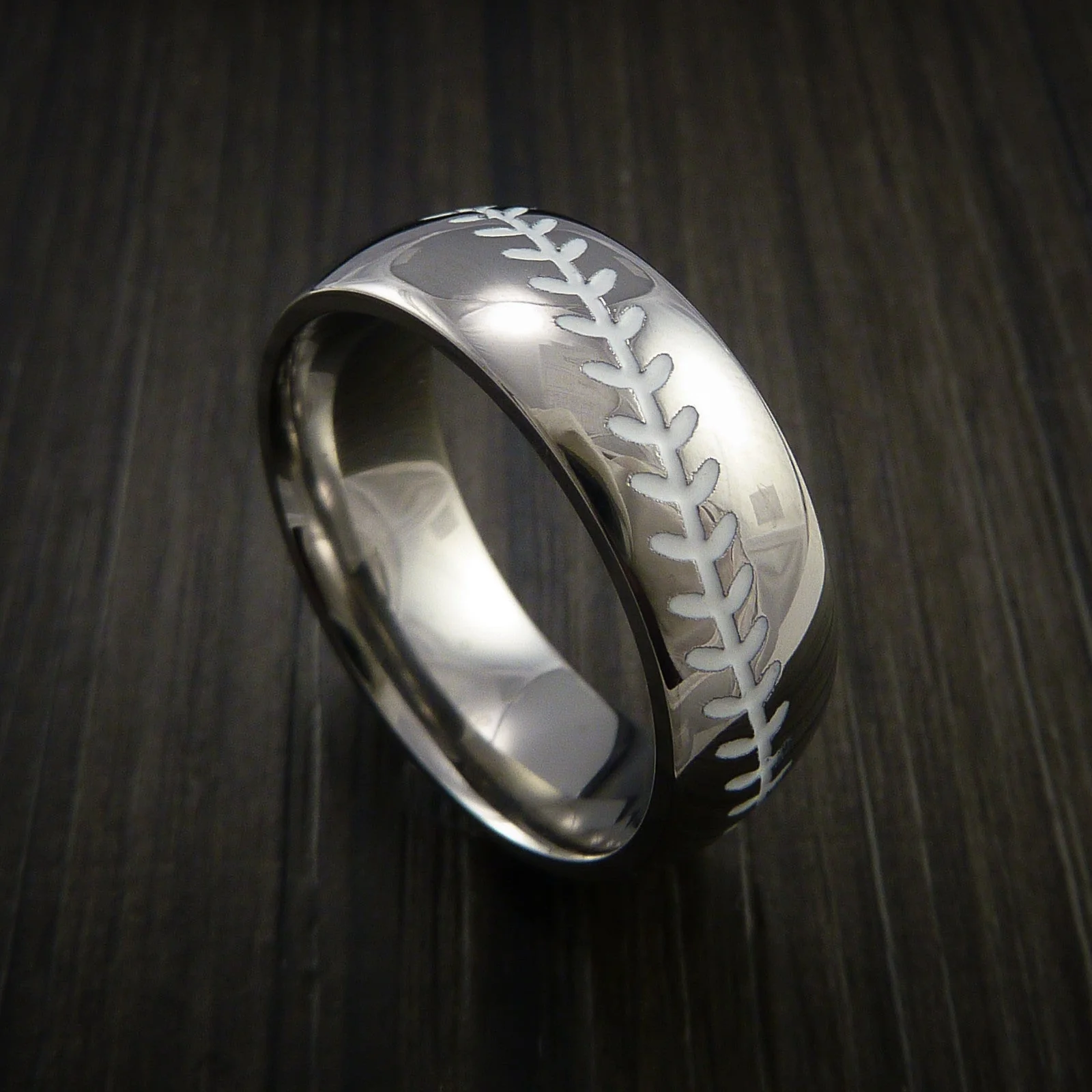 Titanium Baseball Ring with Polish Finish - Image 2