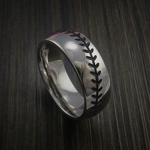 Titanium Baseball Ring with Polish Finish - Image 3