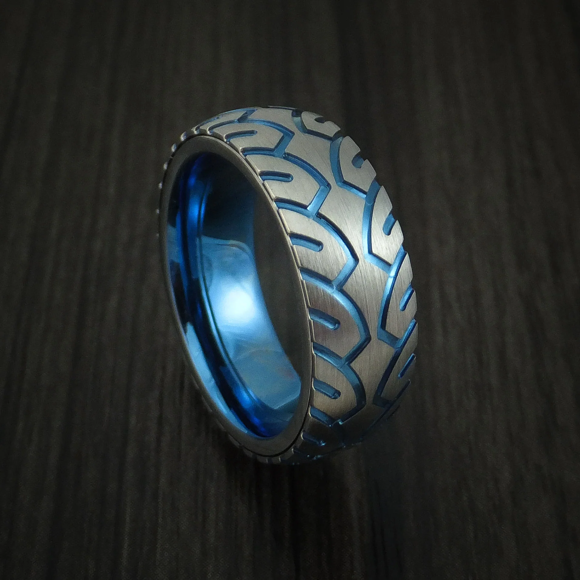Titanium Bicycle Tire Tread Anodized Spinner Men's Ring Custom Made Band