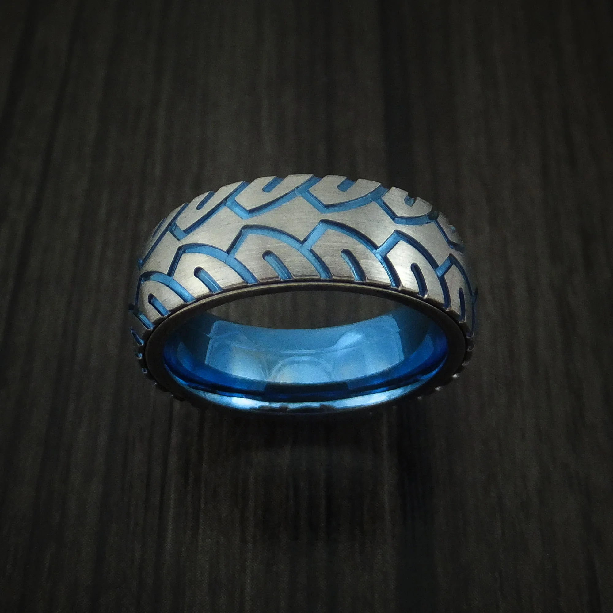 Titanium Bicycle Tire Tread Anodized Spinner Men's Ring Custom Made Band - Image 2