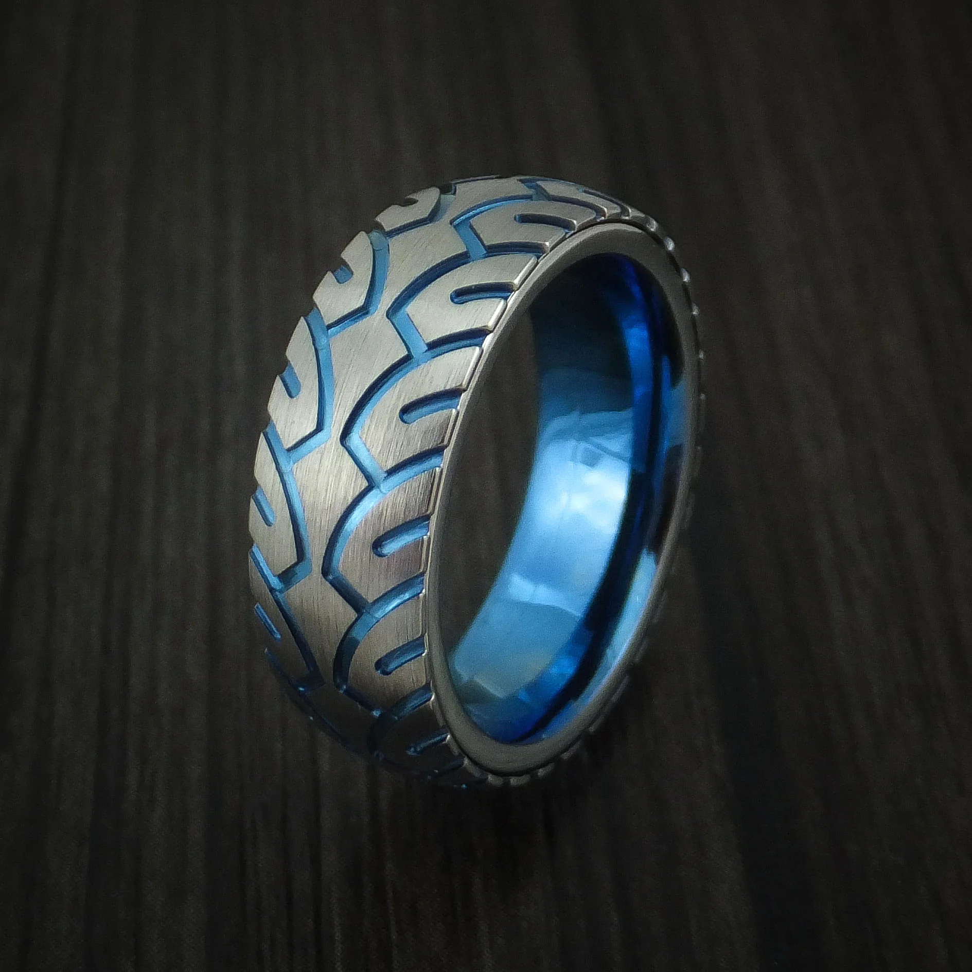 Titanium Bicycle Tire Tread Anodized Spinner Men's Ring Custom Made Band - Image 4