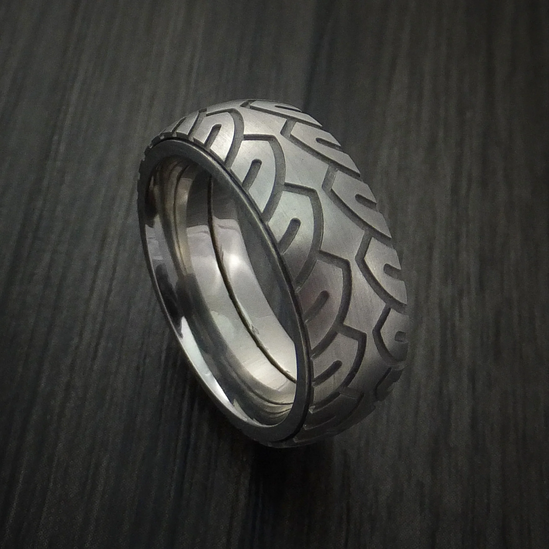 Titanium Bicycle Tire Tread Spinner Men's Ring Custom Made Band