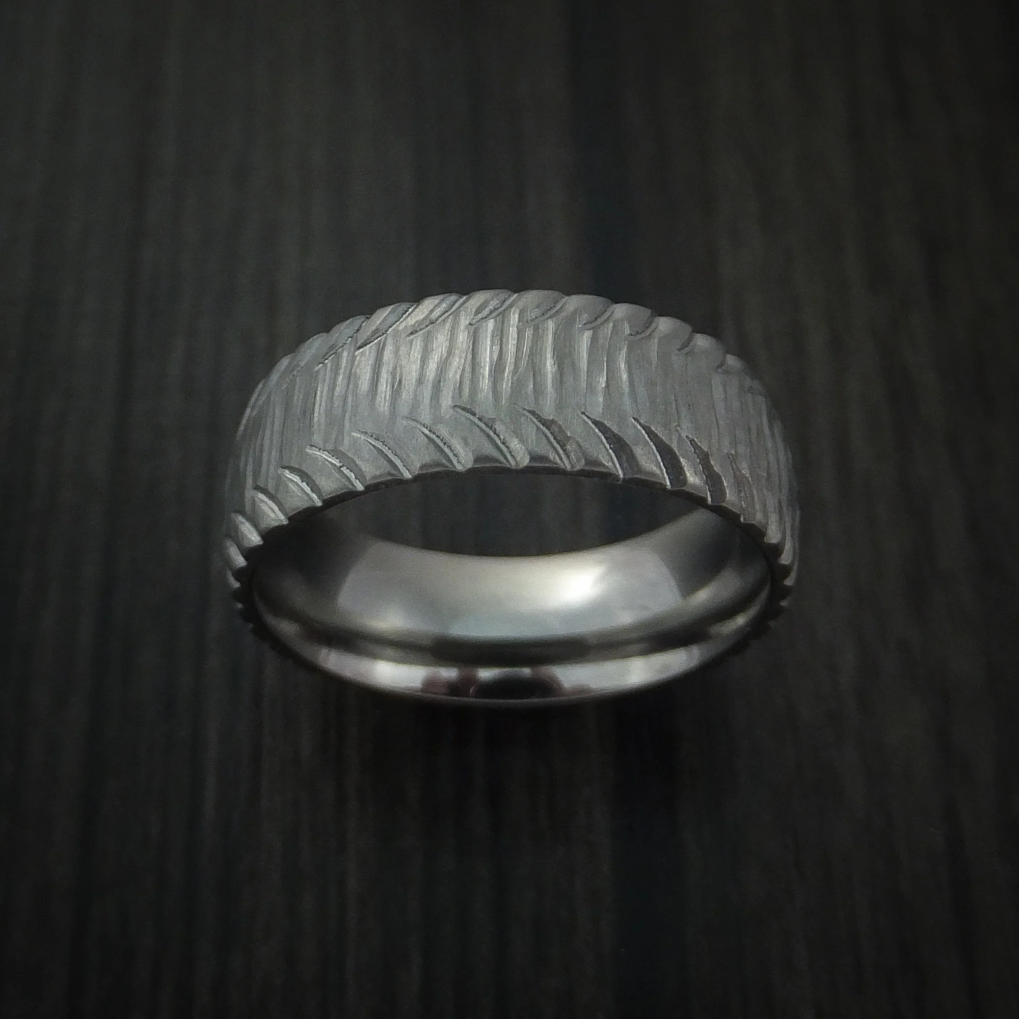 Titanium Carved Tread Design Men's Ring Bold Unique Band Custom Made - Image 2