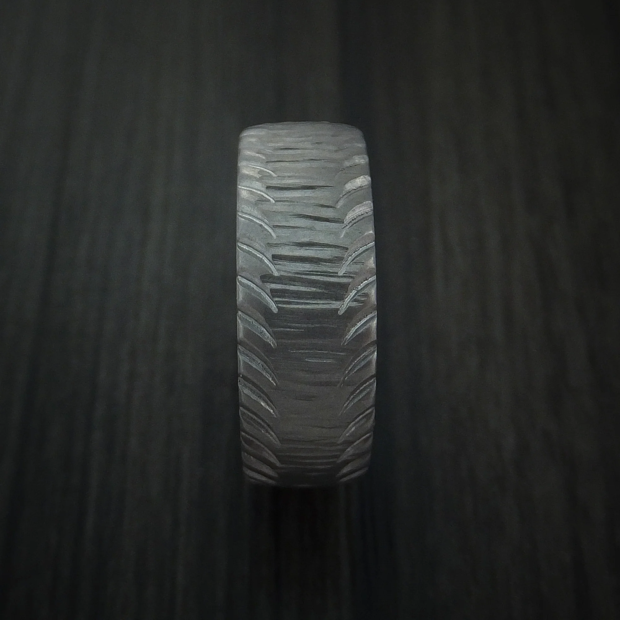 Titanium Carved Tread Design Men's Ring Bold Unique Band Custom Made - Image 4