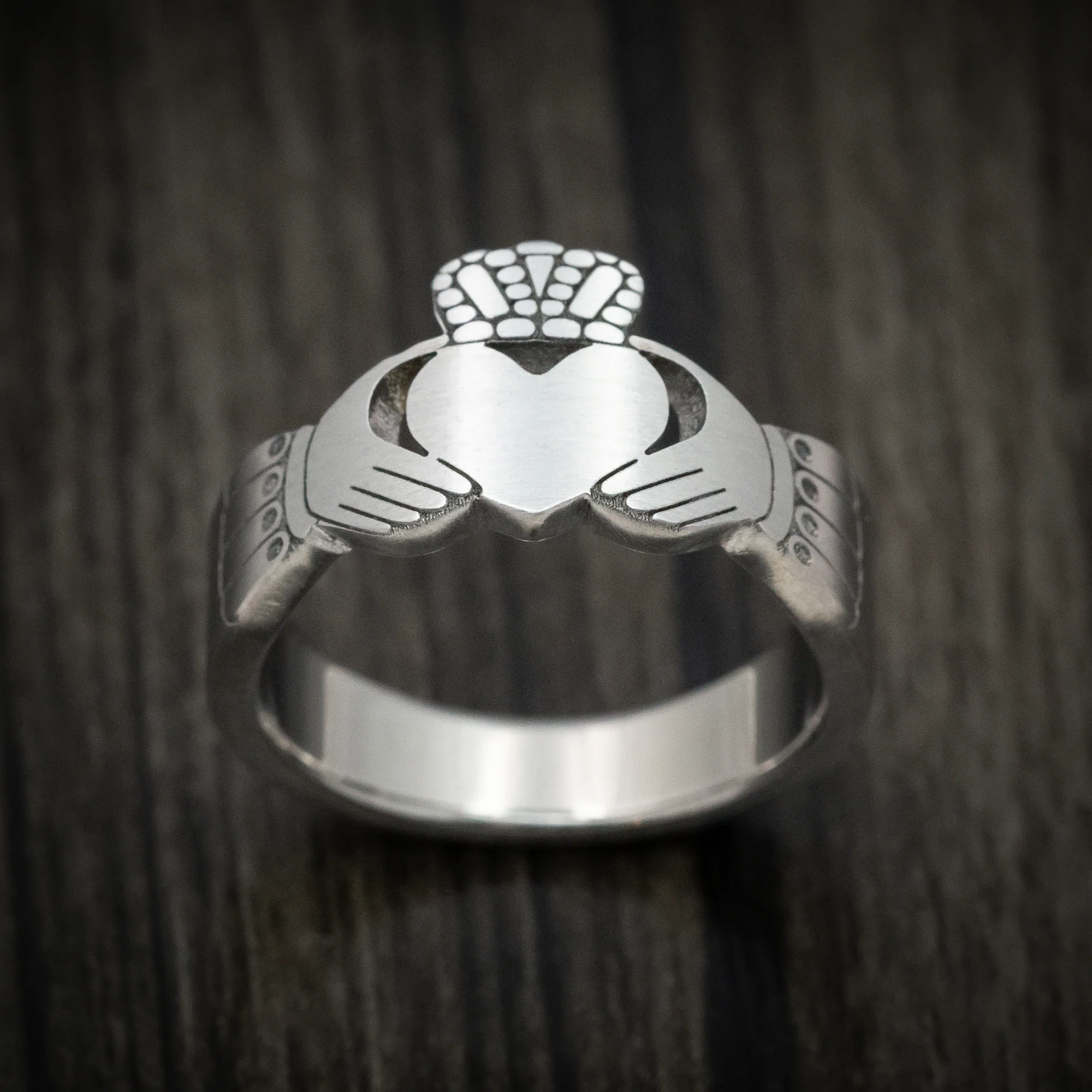 Titanium Celtic Claddagh Cut-Out Men's Ring Custom Made - Image 2