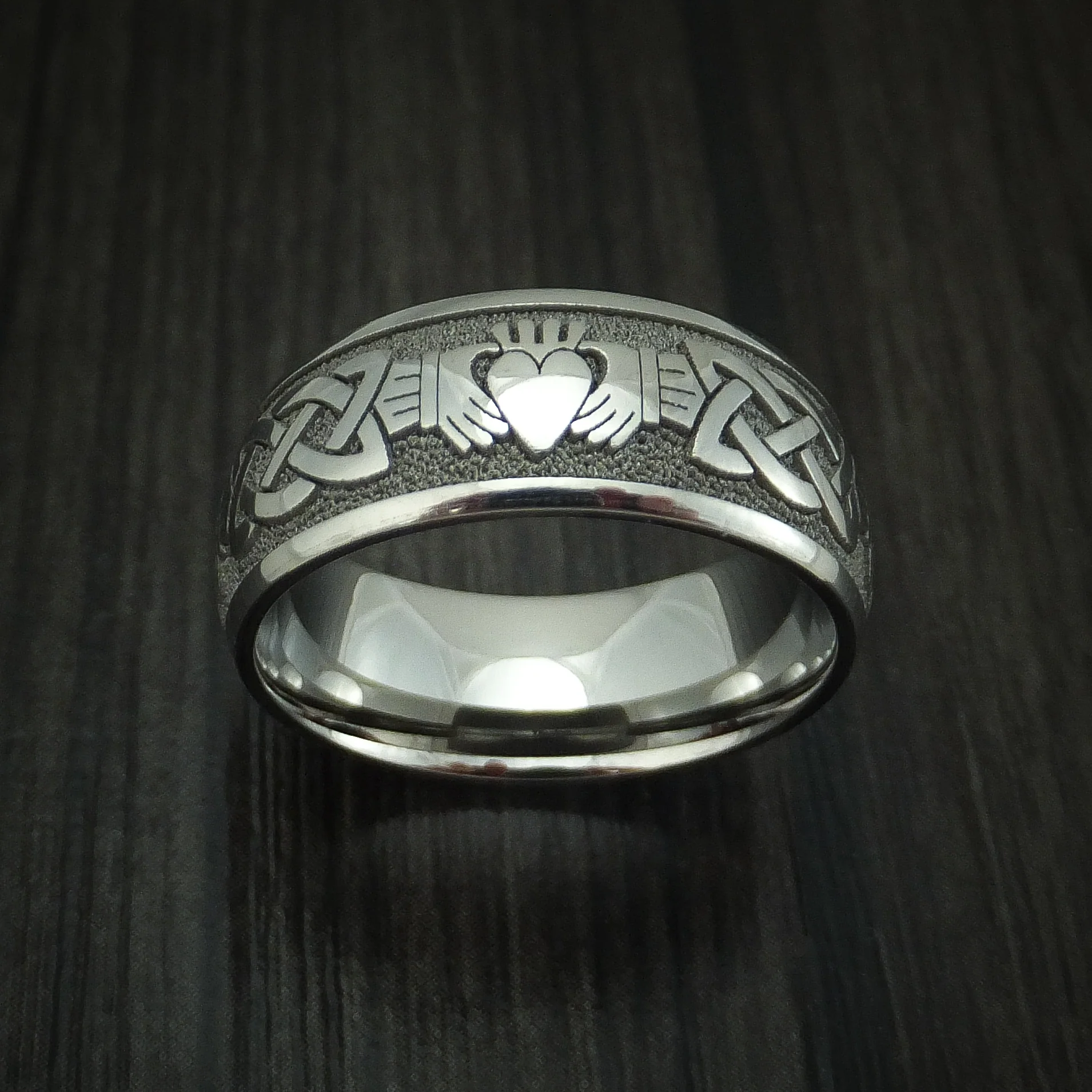 Titanium Celtic Claddagh Design Men's Ring Custom Made Band - Image 2