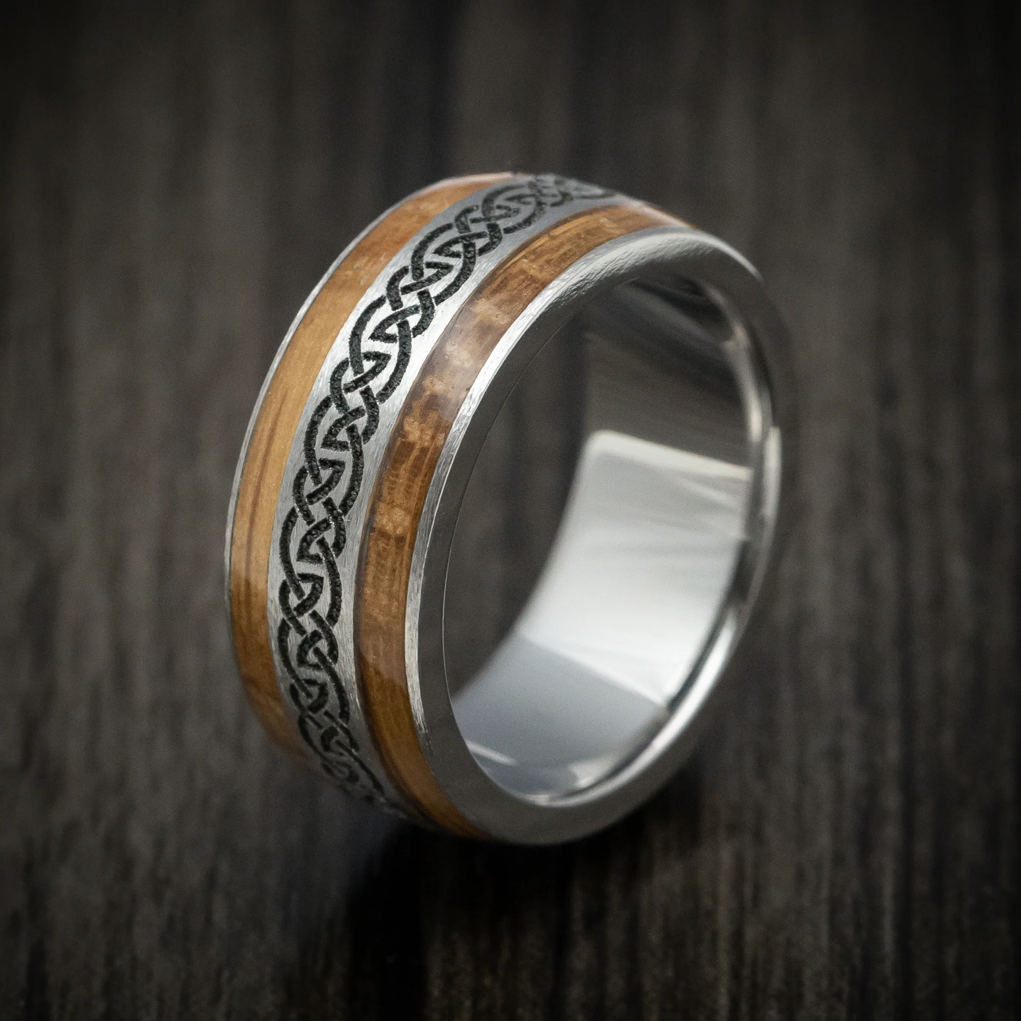 Titanium Celtic Knot and Hardwood Men's Ring Custom Made - Image 4