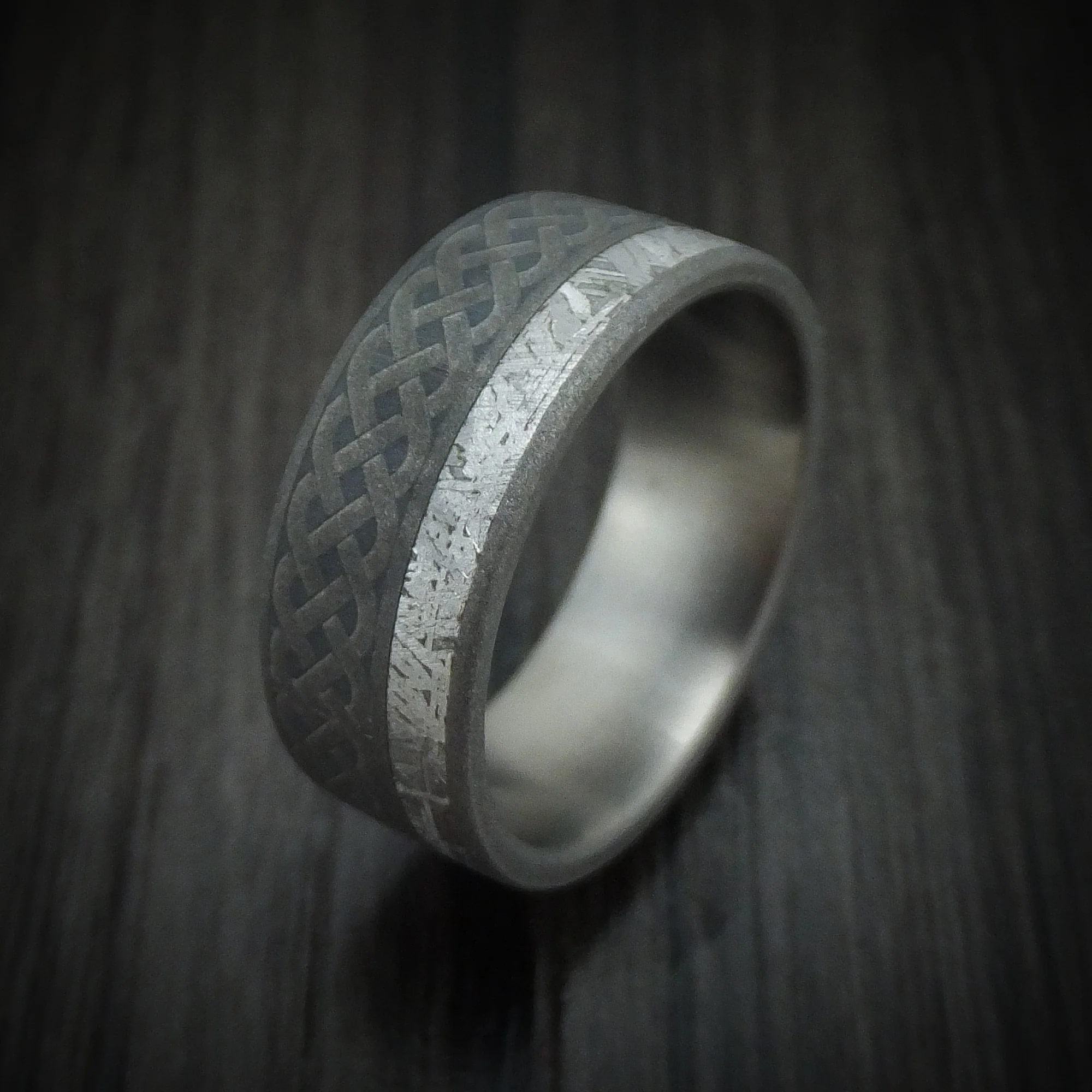 Titanium Celtic Men's Ring with Gibeon Meteorite Custom Made Band - Image 4