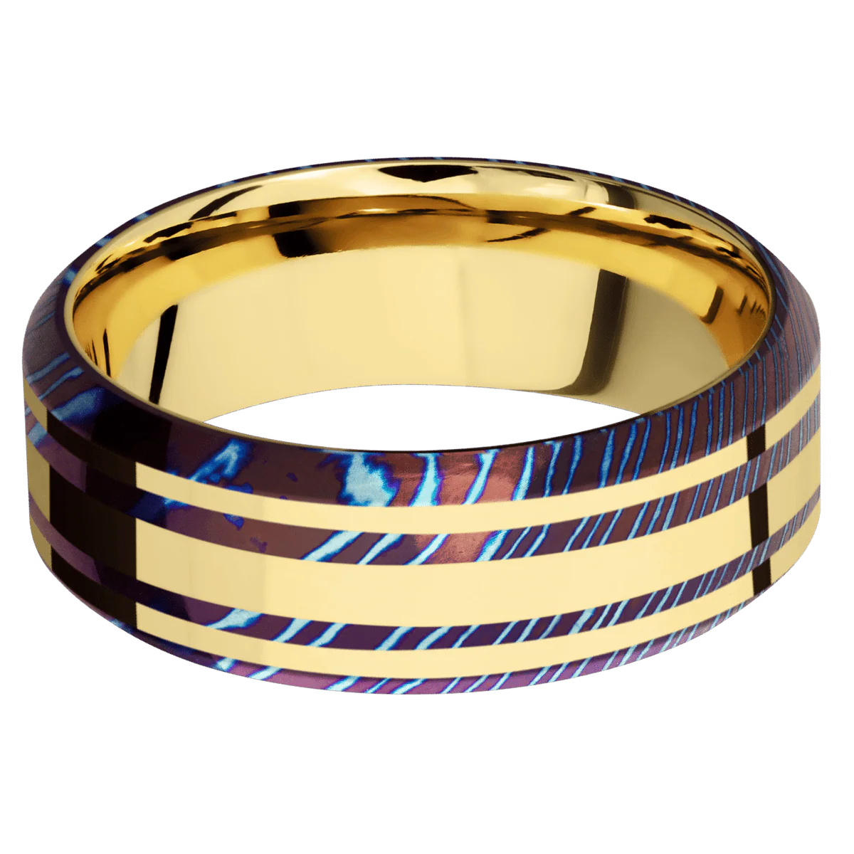 Titanium Damascus + Polish , Polish Finish + 14K Yellow Gold - Image 3
