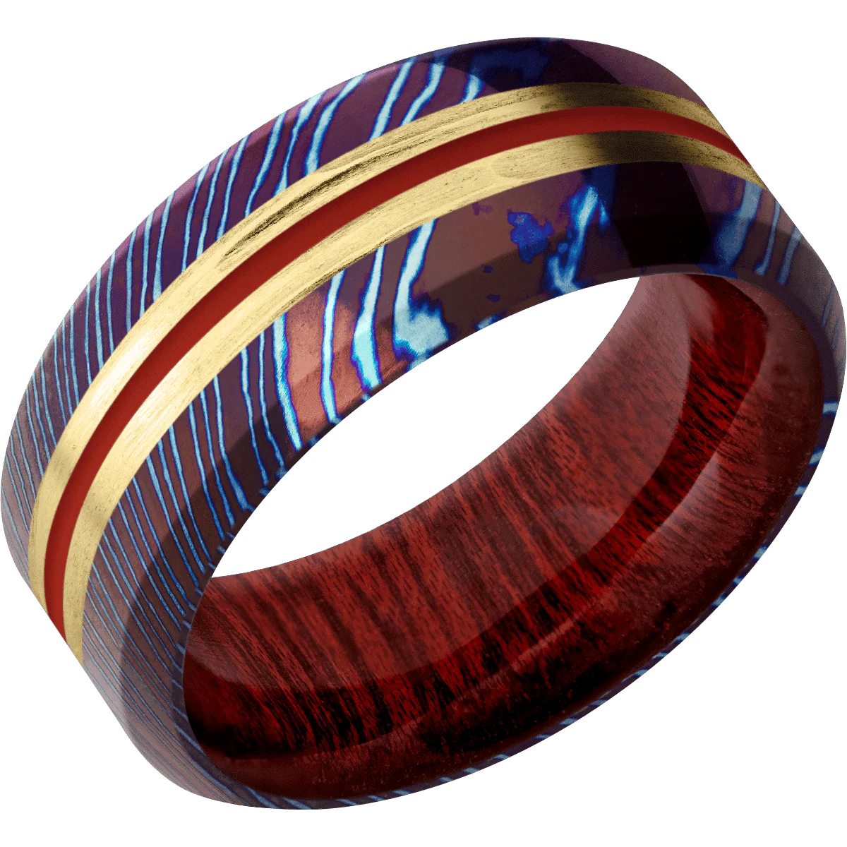 Titanium Damascus + Polish , Polish Finish + Blood Wood - Image 2