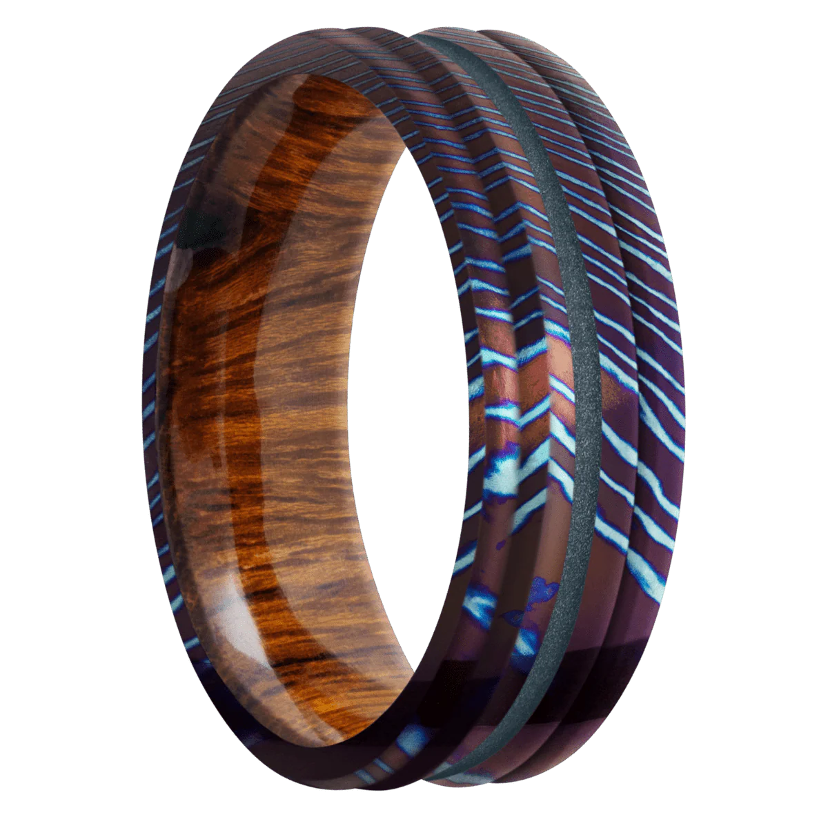 Titanium Damascus + Polish , Polish Finish + Desert Iron Wood