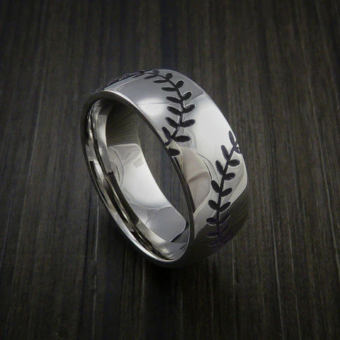Titanium Double Stitch Baseball Ring with Polish Finish - Image 2
