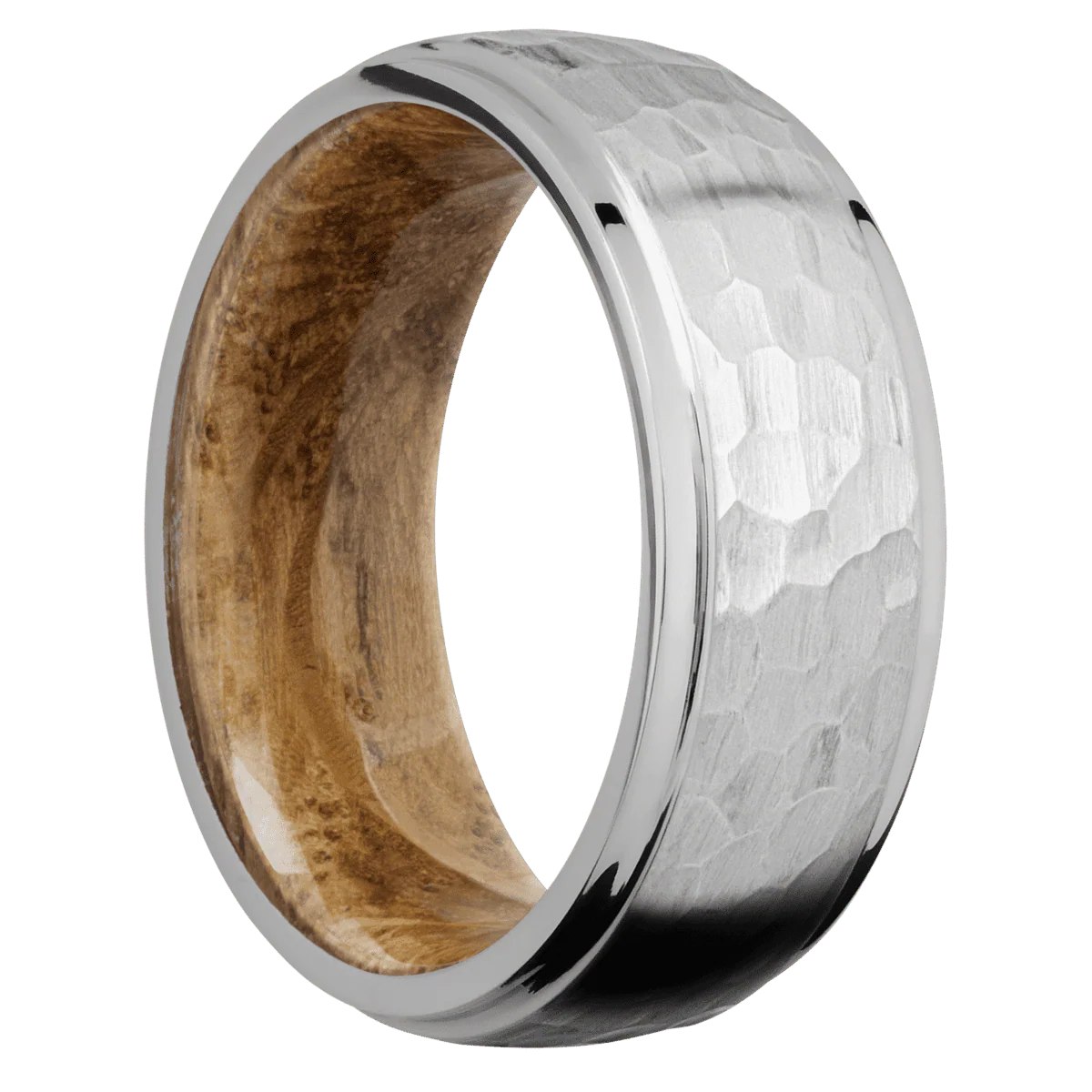 Titanium + Hammer , Polish Finish + Whiskey Barrel
