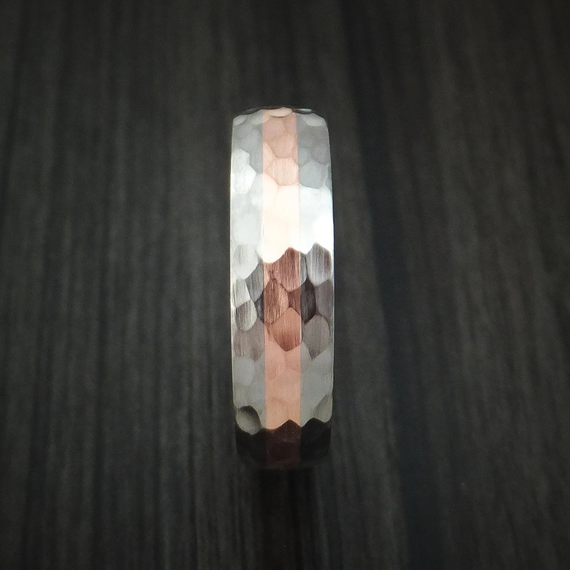 Titanium Hammered Men's Ring with Copper Inlay Wedding Band with Wood Sleeve Custom Made - Image 3