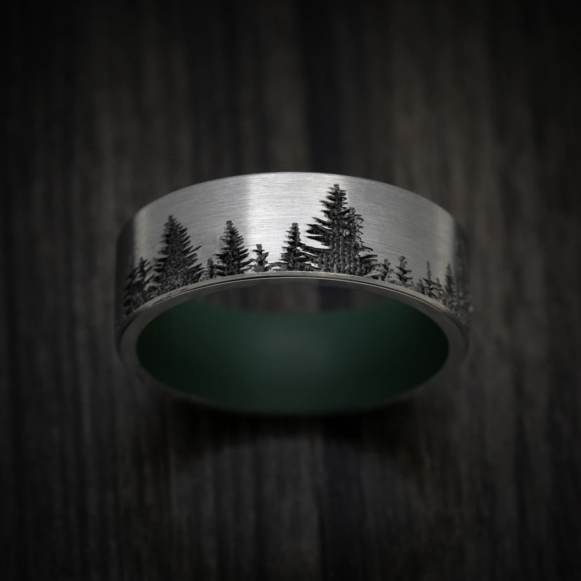 Titanium Men's Ring with Spruce Pine Tree Design and Cerakote Sleeve Custom Made Band - Image 2