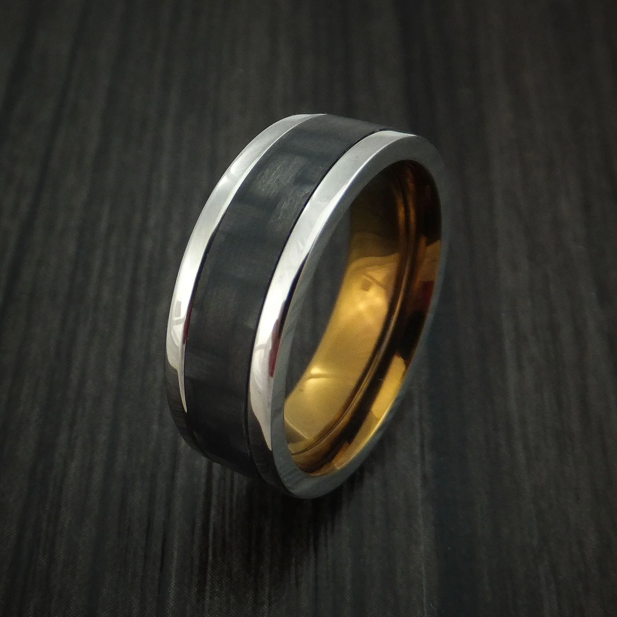Titanium Men's Ring with Carbon Fiber Inlay with Weave Pattern and Anodized Interior - Image 4