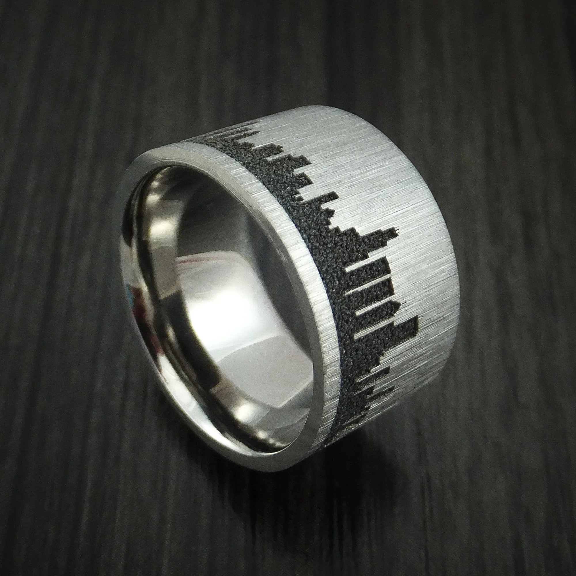 Titanium Men's Ring with Chicago Skyline Cityscape Custom Made Band