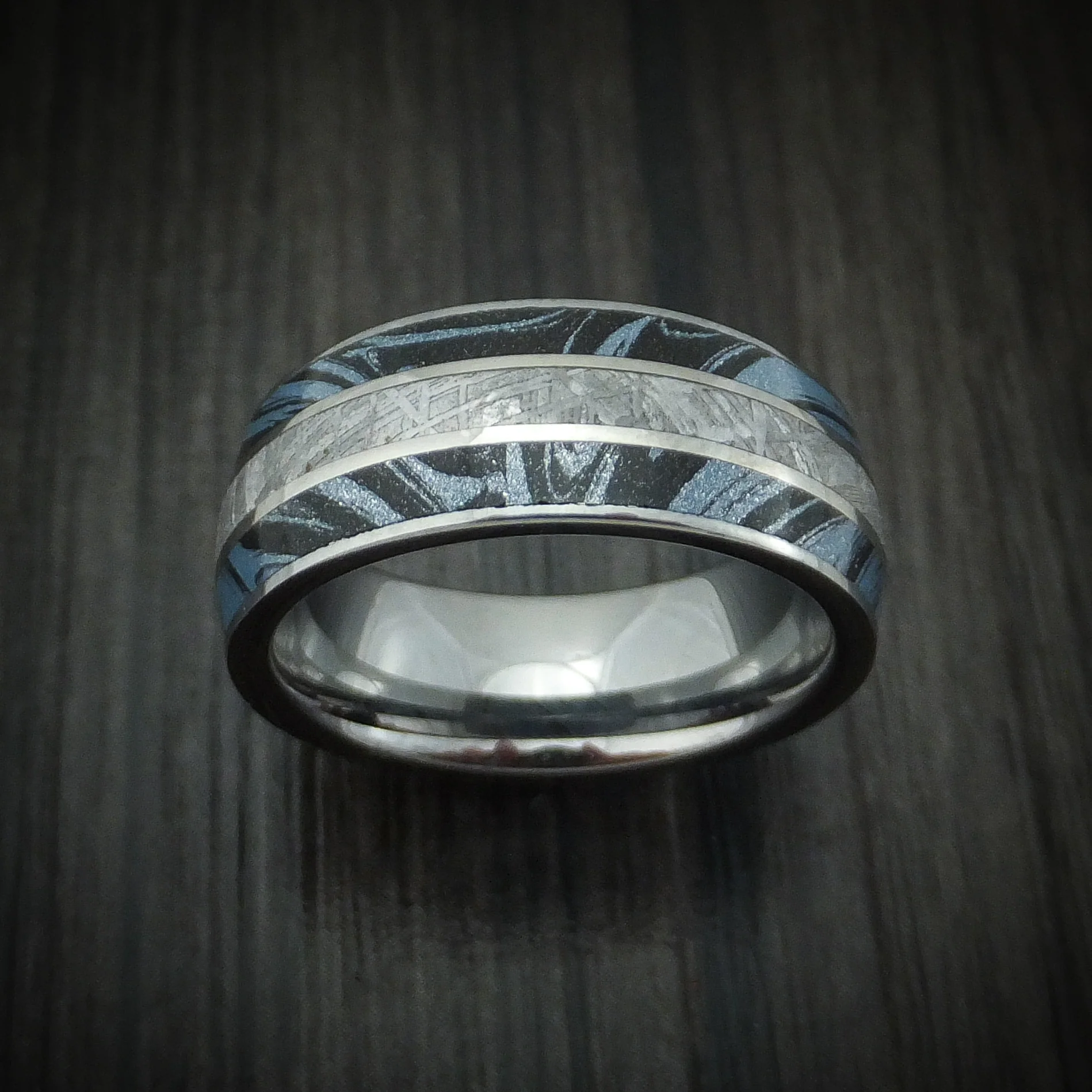 Titanium Men's Ring with Gibeon Meteorite and Cobaltium SpectraMokume Custom Made - Image 2