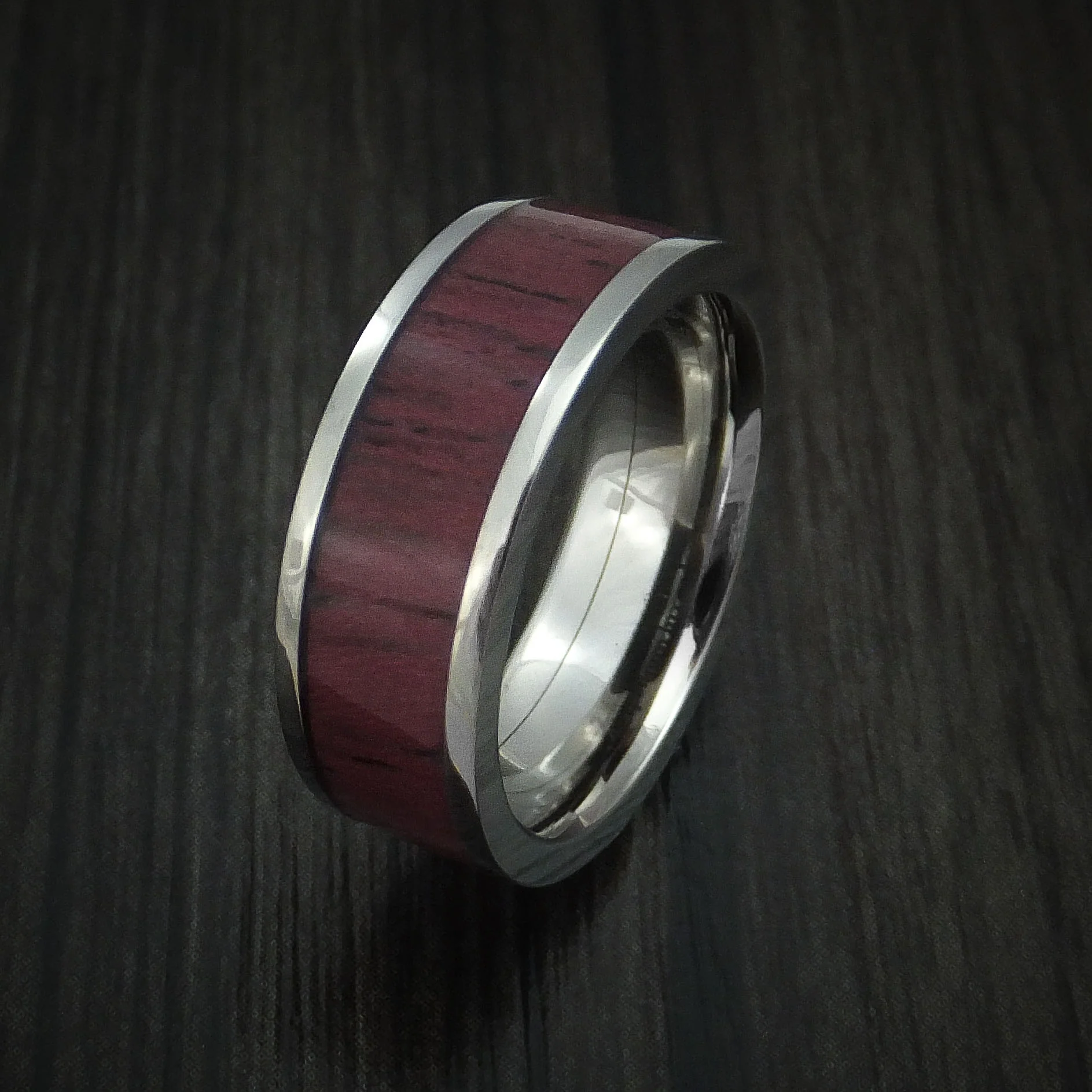 Titanium Men's Ring with Purple Heart Wood Hardwood Custom Made Band - Image 3