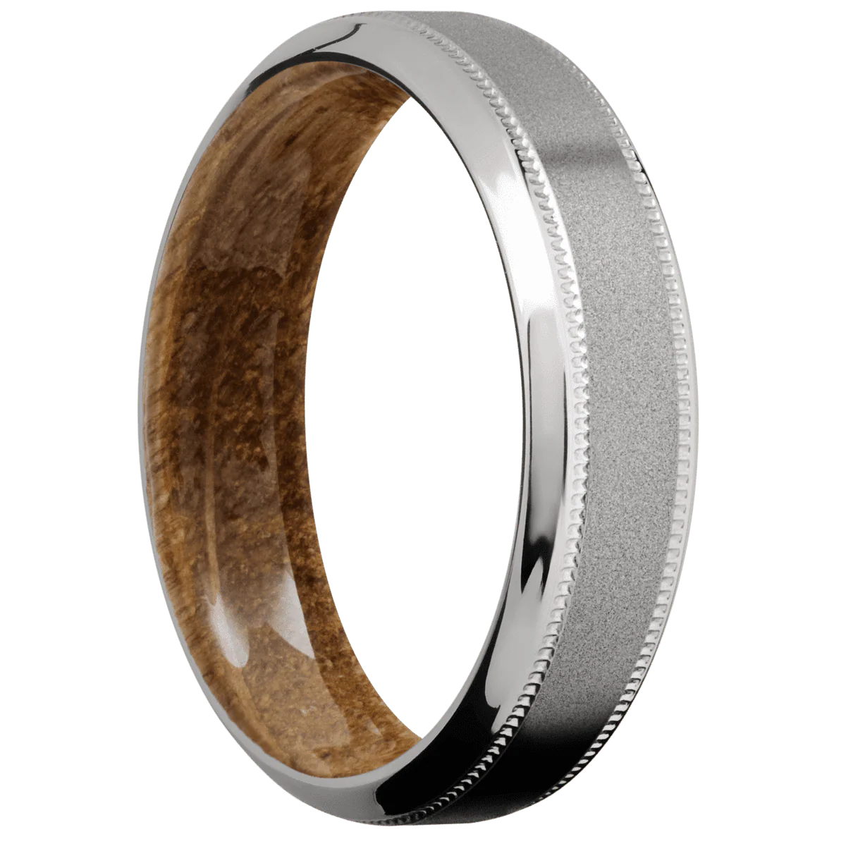 Titanium + Sand , Polish Finish + Whiskey Barrel