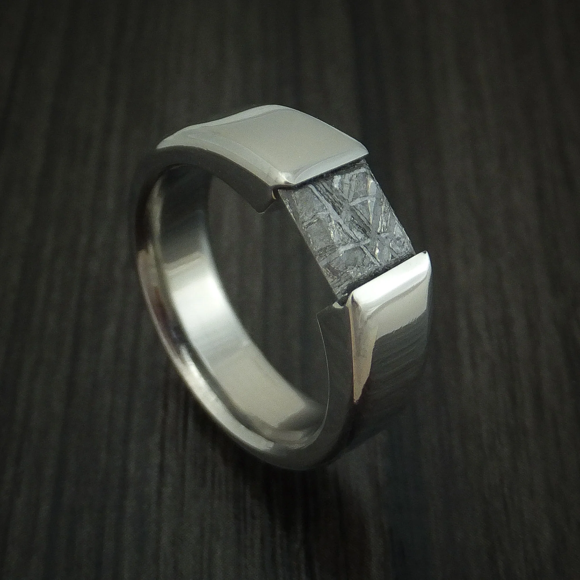 Titanium Tension Set Meteorite Men's Ring Custom Made Band