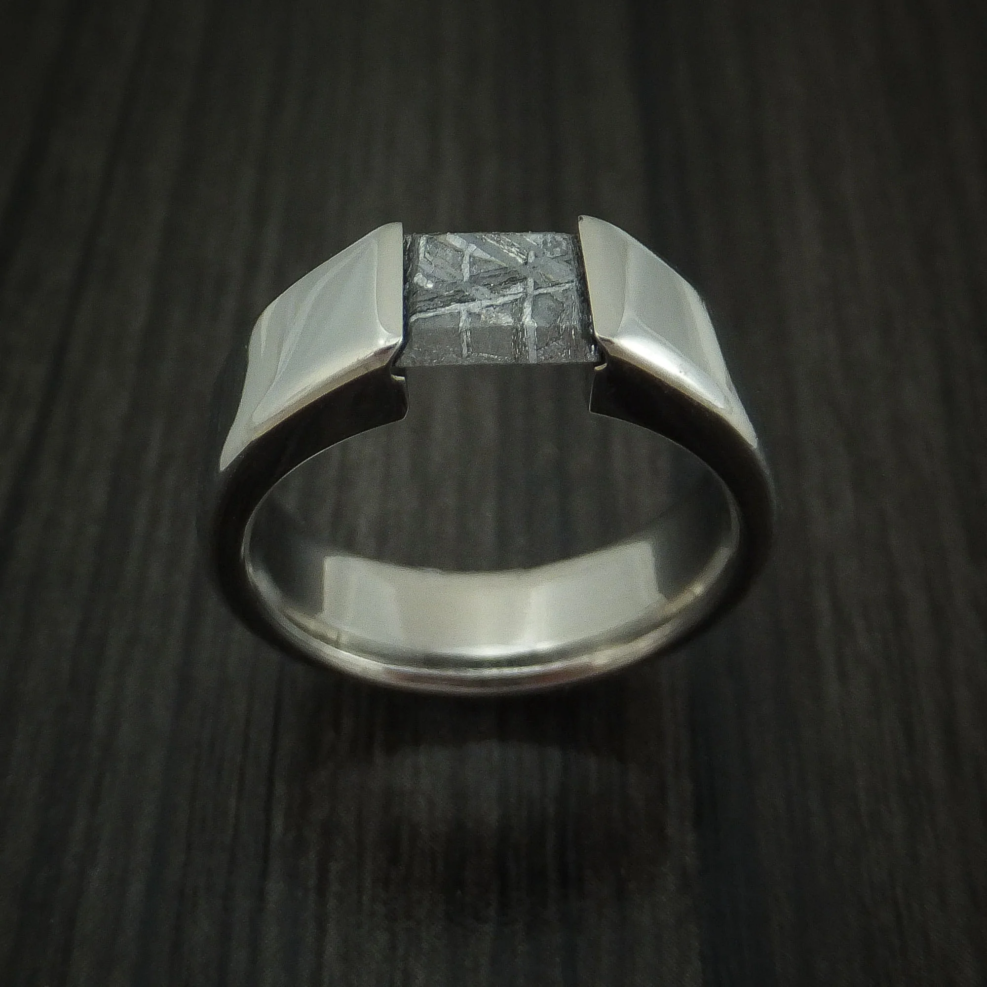 Titanium Tension Set Meteorite Men's Ring Custom Made Band - Image 2