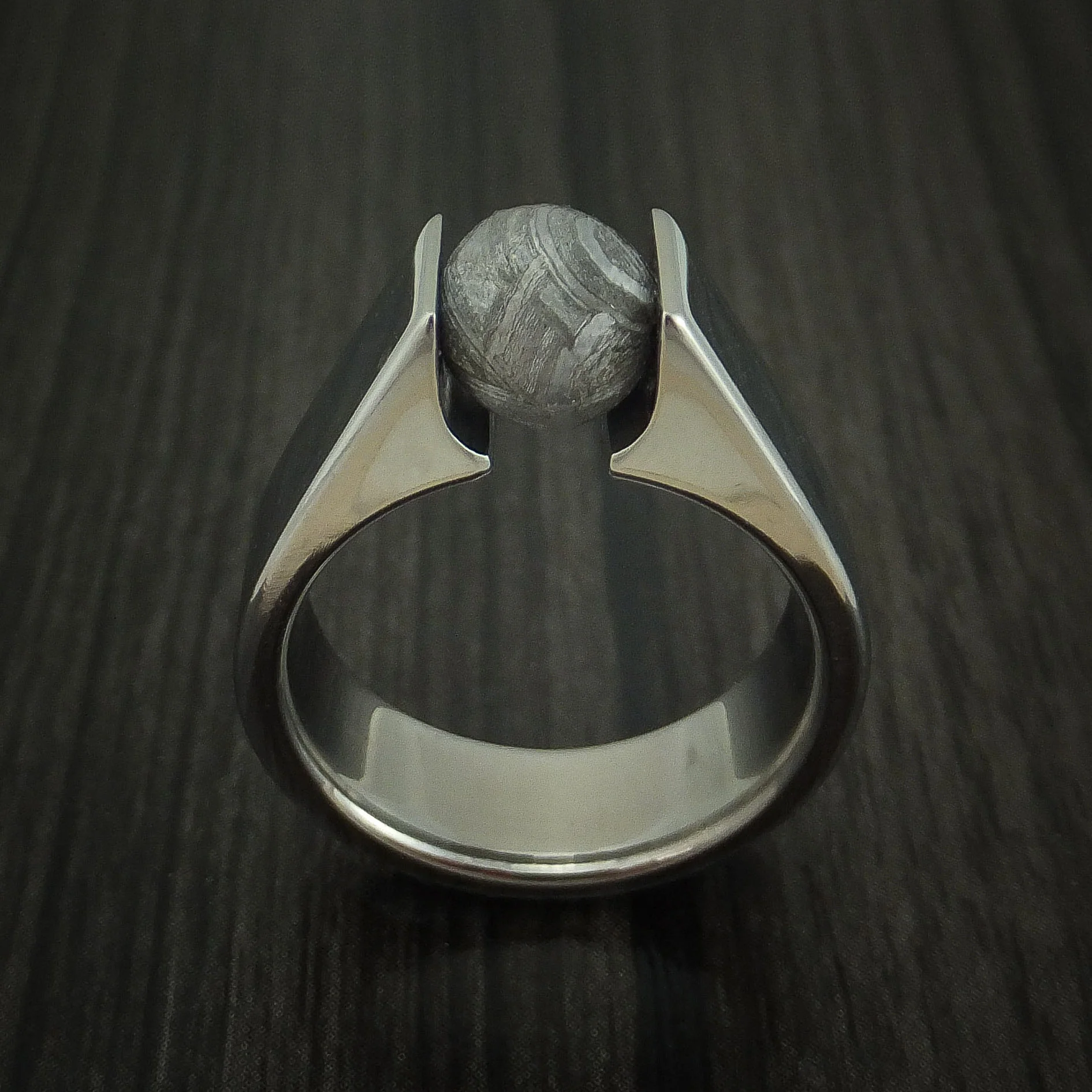 Titanium Tension Set Meteorite Sphere Custom Made Men's Band - Image 3